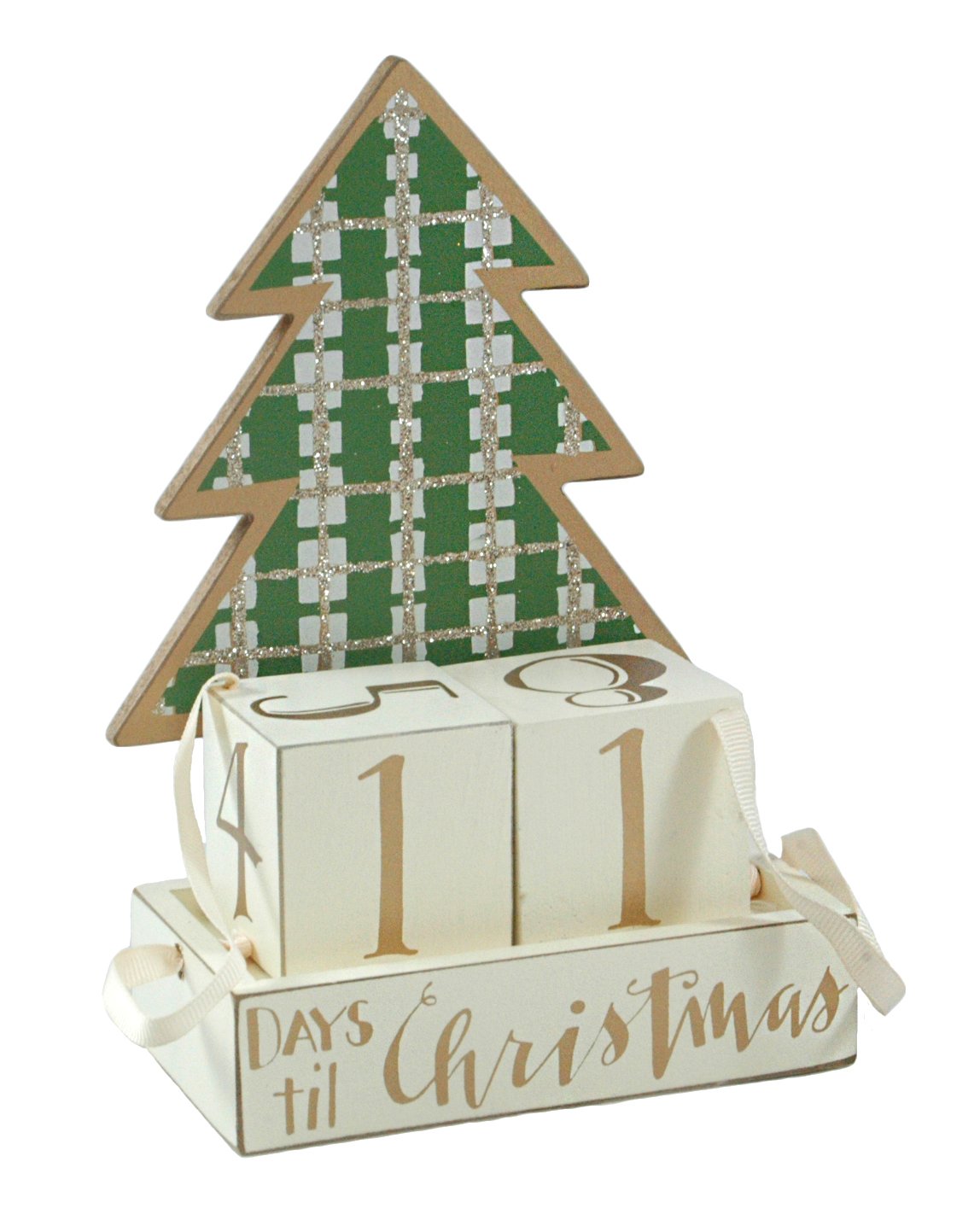 Primitives by Kathy Christmas Countdown Plaid Tree Advent Calendar Wooden Block Set - Holiday Home Decor for Christmas Countdown & Festive Table Centerpiece