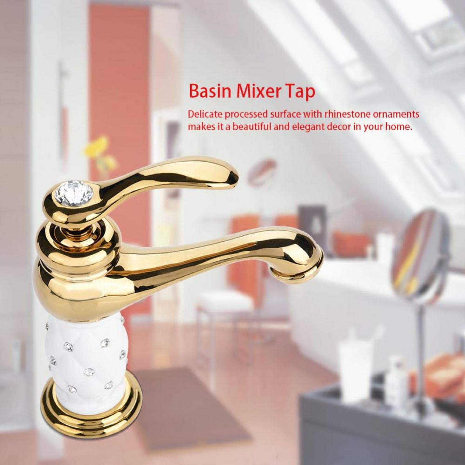 Premium Solid Brass Bathroom Faucet - Hot & Cold Water Mixer Tap with Elegant Ornaments for Basin Sink | Perfect for Hotel, Home, Bathroom & Kitchen Decor (Golden Finish) | Ideal for Modern Vanities & Luxury Bathroom Upgrades