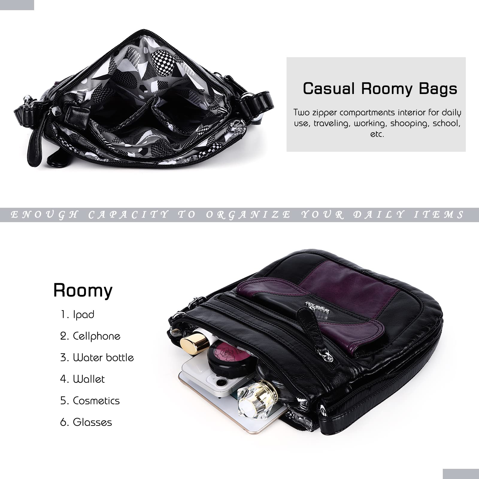 Angel Kiss Women's Crossbody Bag PU Leather Adjustable Strap Shoulder Purse - Perfect for Work, Travel, and Everyday Use