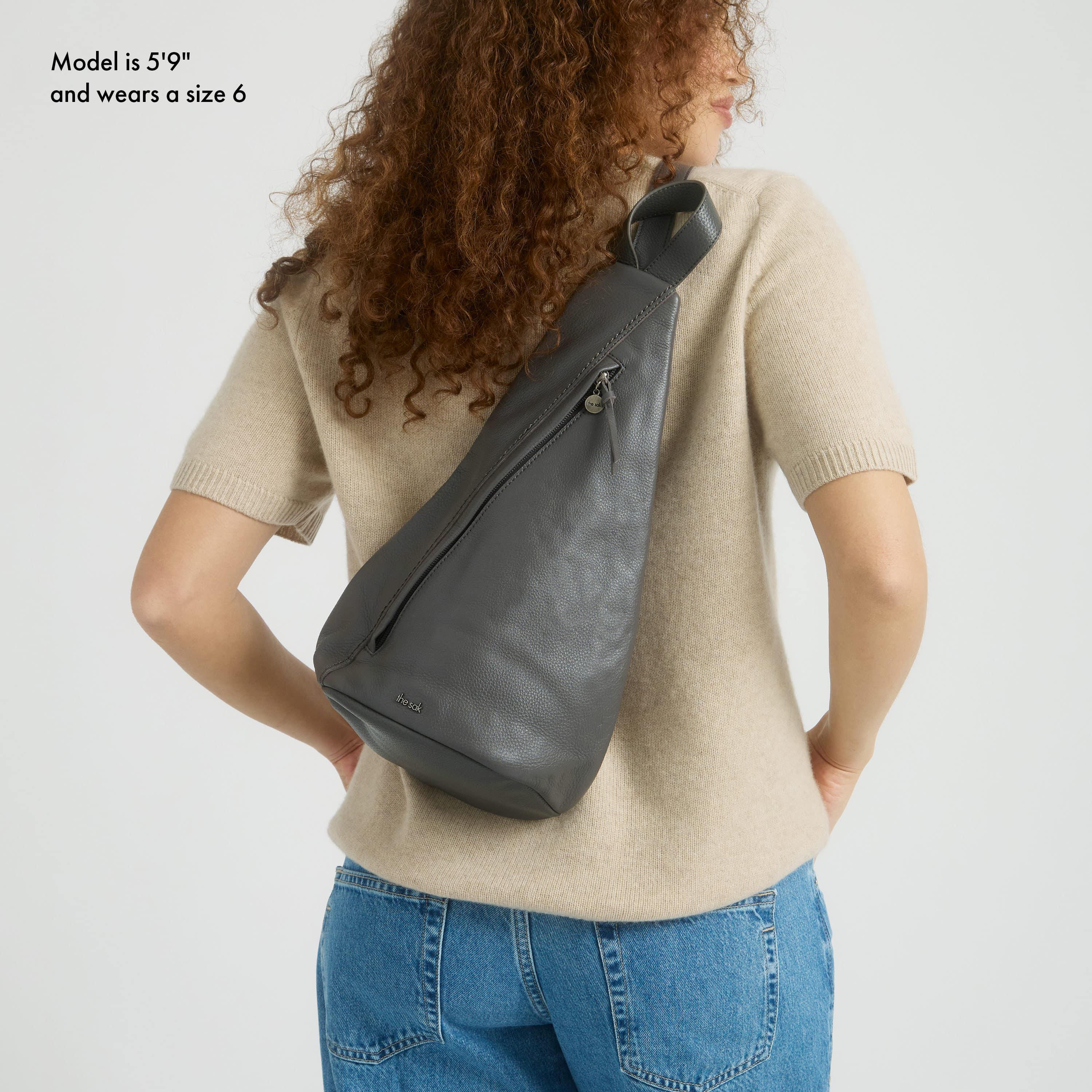 Geo Sling Backpack - Premium Leather Crossbody Bag for Men & Women - Stylish Slate Gray Design - Perfect for Travel, Hiking & Daily Commute