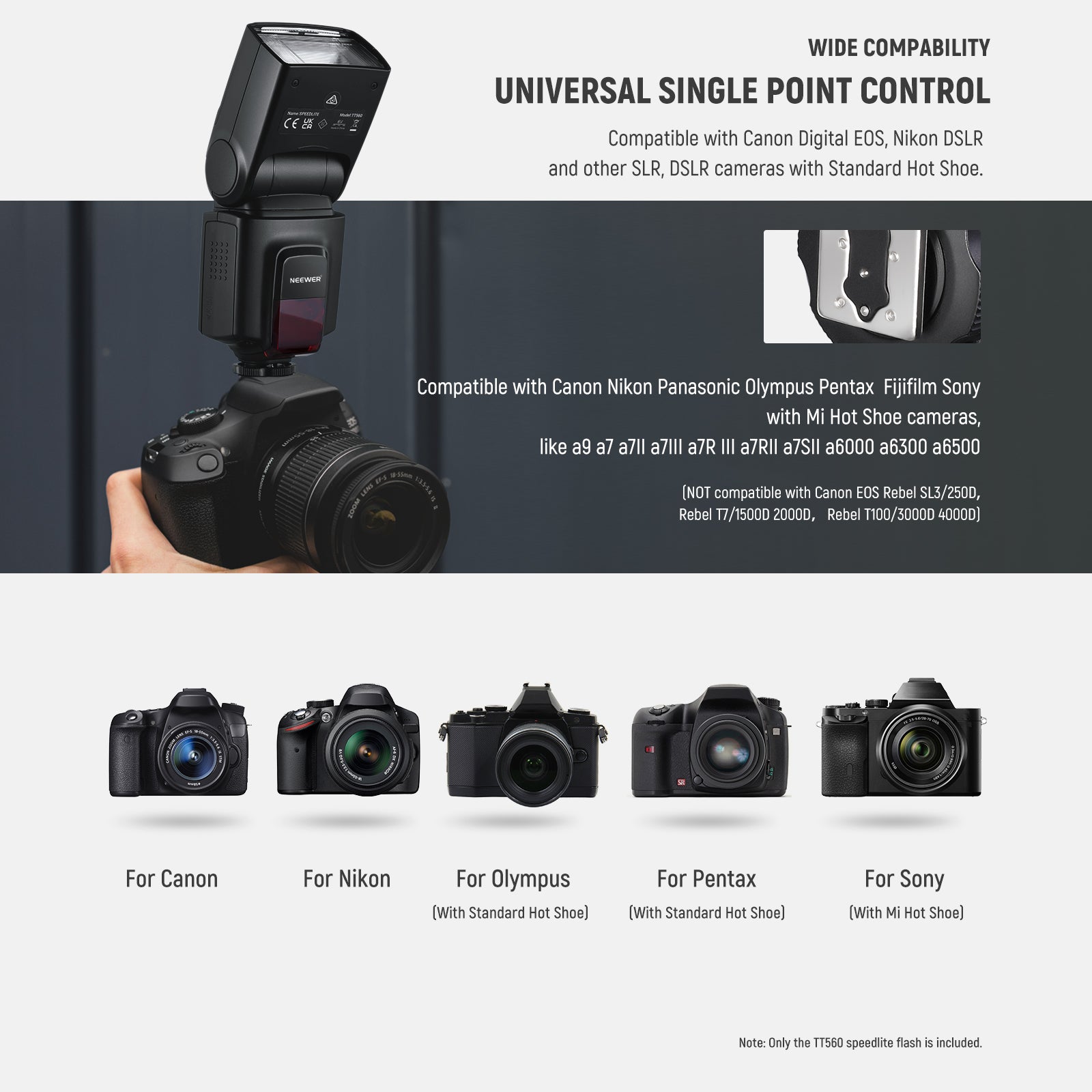 NEEWER TT560 Speedlite Flash for Canon Nikon Sony DSLR Cameras | Professional TTL Flash with High-Speed Sync | Perfect for Portrait, Wedding & Event Photography