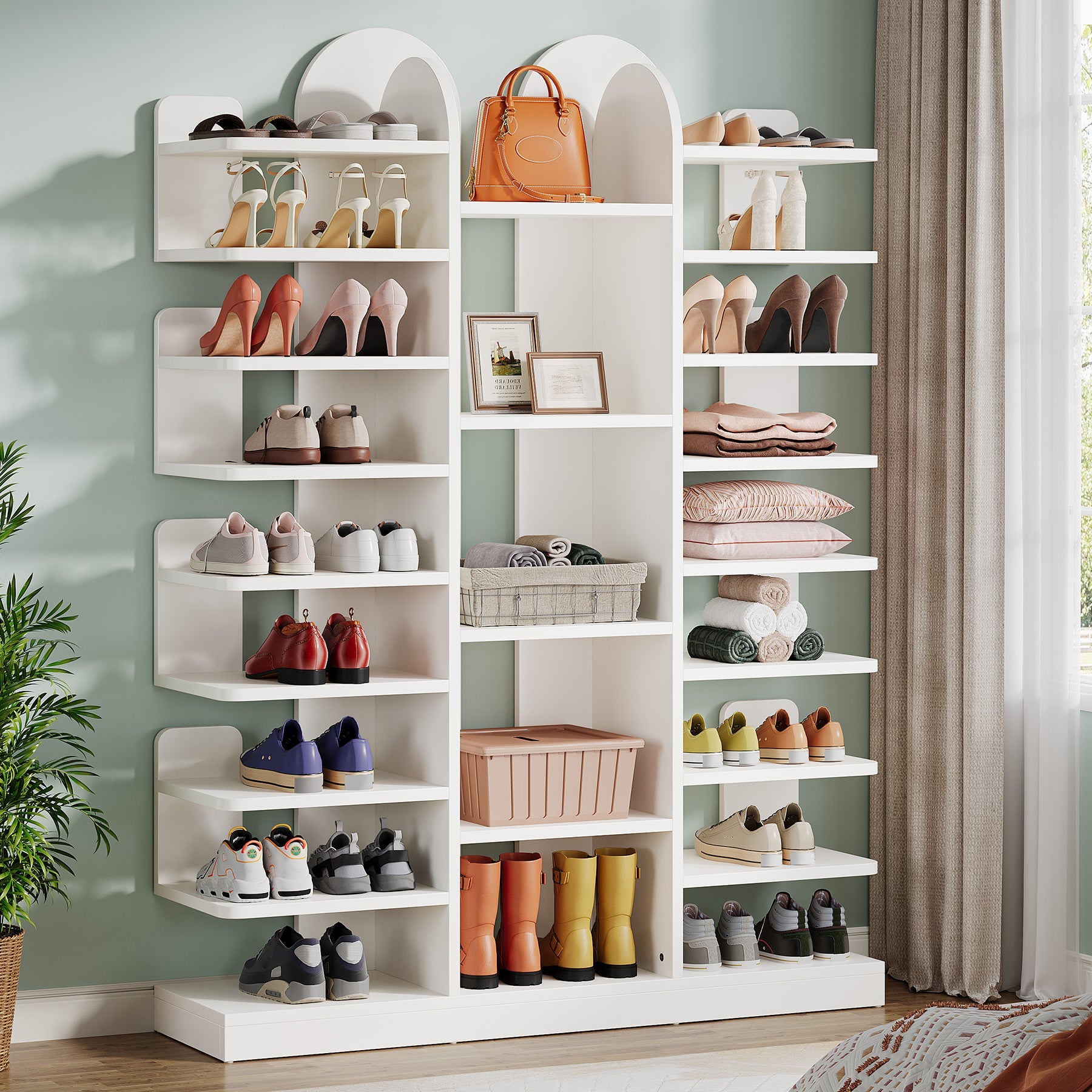 13-Tier Wooden Shoe Rack Organizer - Sturdy Freestanding Entryway Shoe Storage with Open Shelves - Perfect for Entryway, Closet, Bedroom & Mudroom Organization