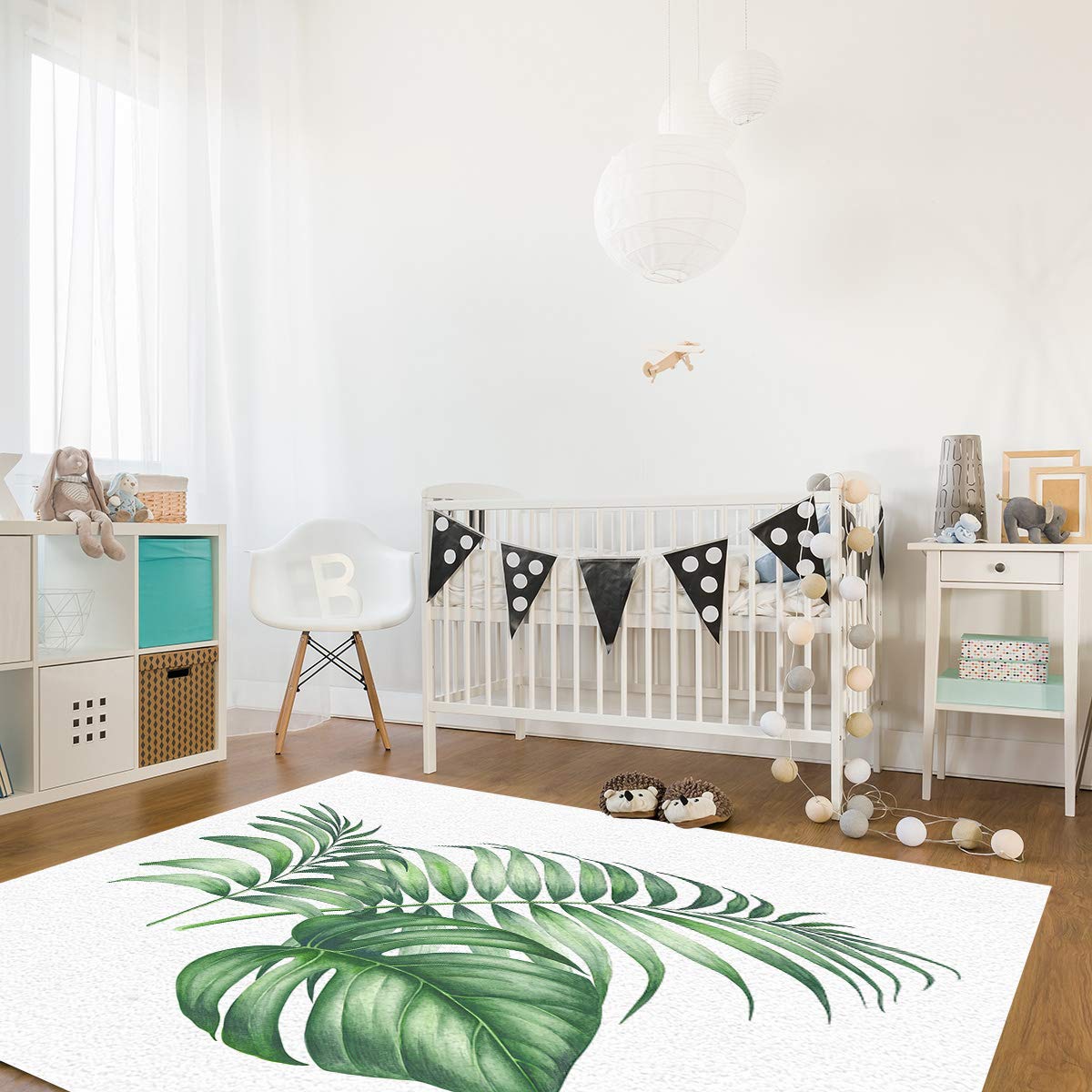 Non-Slip 3'x5' Tropical Green Palm Leaves Area Rug - Skid Proof Runner Floor Mat for Kitchen, Porch, Bedroom & Living Room | Perfect for Home Decor, Entryway & High Traffic Areas