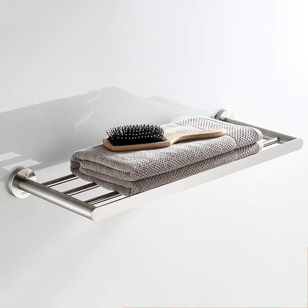 Stainless Steel Bathroom Shelf & Towel Rack - 23 Inch Double Towel Bar with Brushed Finish - Wall Mounted Contemporary Style for Bathroom, Toilet & Shower - Perfect for Hotels & Home Decor (Ideal for Organizing Towels, Robes & Bathroom Essentials)