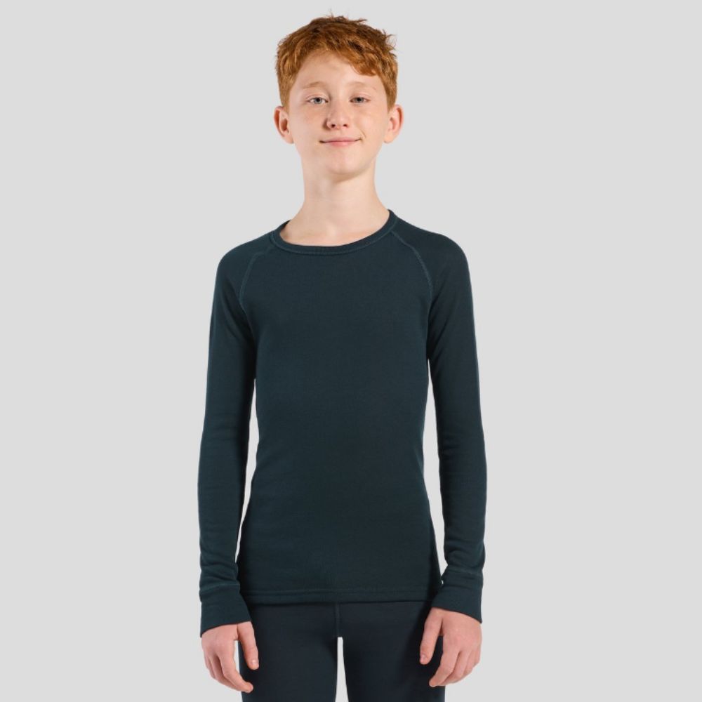 Odlo Active Kids Thermal Top for Boys & Girls - Dark Sapphire Blue Base Layer for Cold Weather - Perfect for Winter Sports, Outdoor Activities & School PE Class