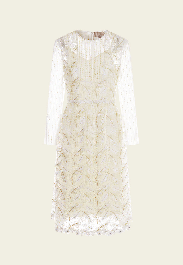 Elegant Embroidery Feather Lurex Mesh Party Dress for Women - Perfect for Evening Events, Weddings & Special Occasions