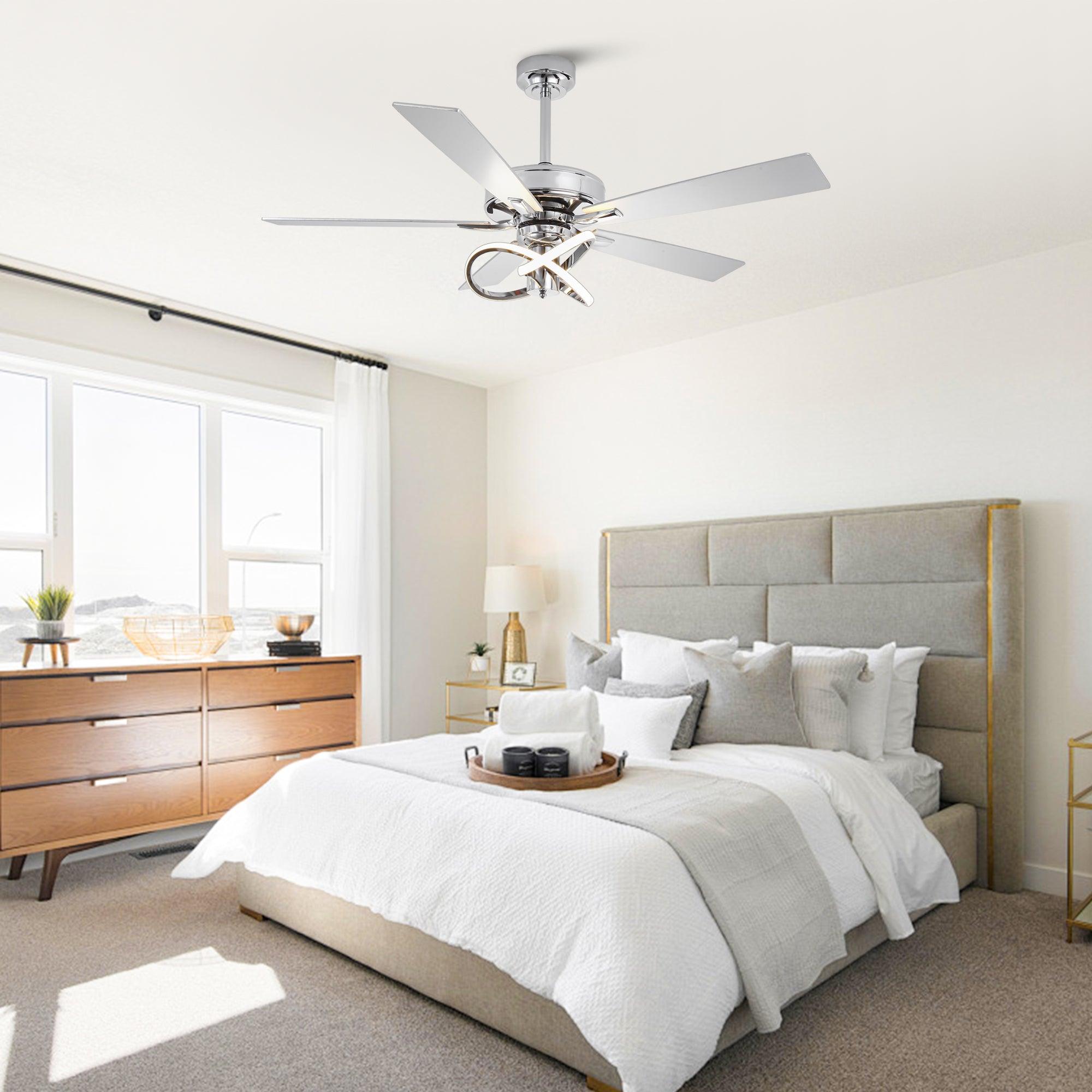 52 Inch Oregon DC Motor Modern Downrod Ceiling Fan with LED Light - Energy Efficient Quiet Operation for Living Room, Bedroom, and Office