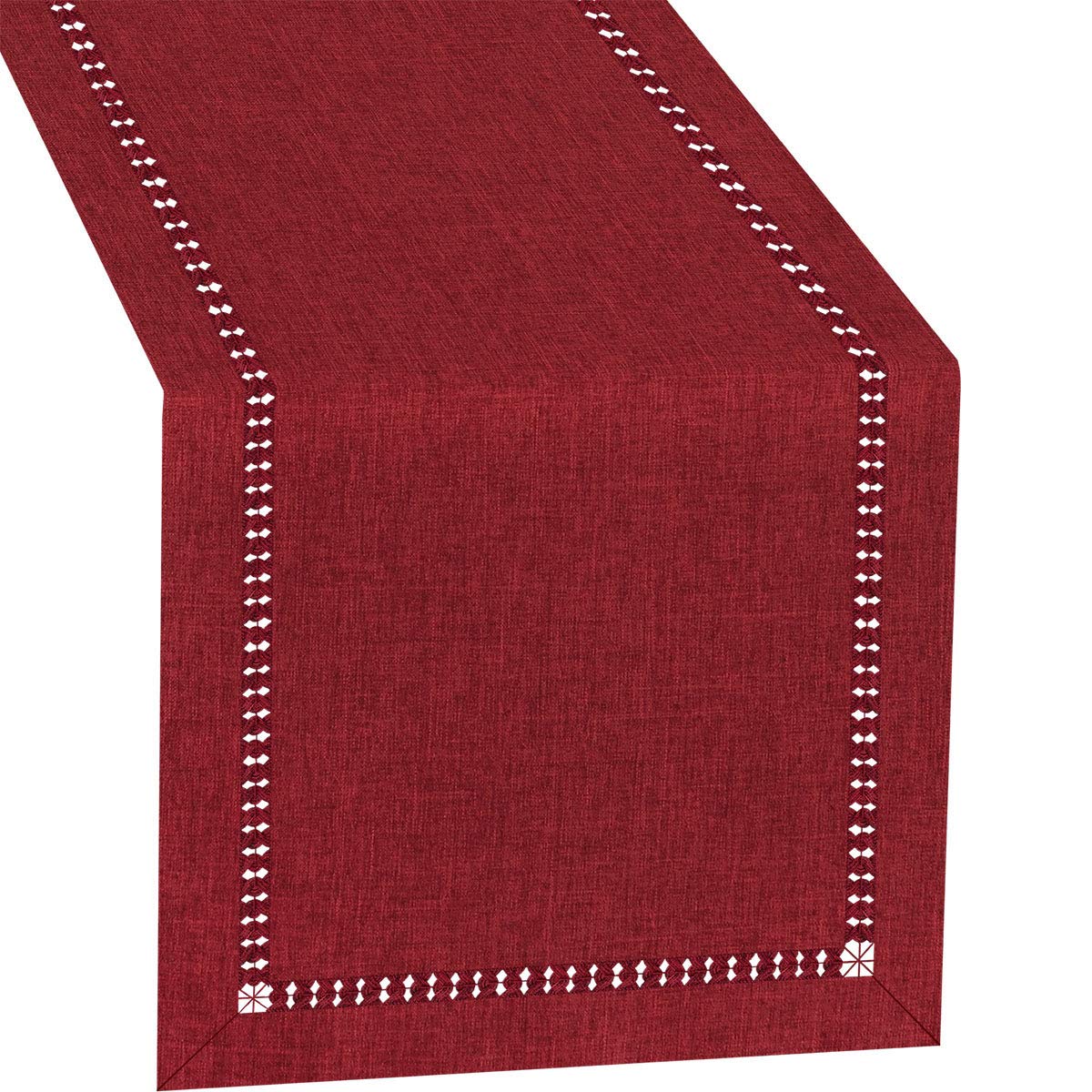 Grelucgo Handmade Hemstitched Polyester Table Runner - 14x48 Inch Cranberry Red Rectangle Table Scarf for Dining Table, Buffet, Dresser Decor - Elegant Home & Wedding Decoration