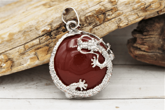 Natural Carnelian Dragon Pendant Necklace - Handcrafted Gemstone Jewelry for Men & Women - Perfect for Spiritual Healing, Meditation & Fashion Accessories