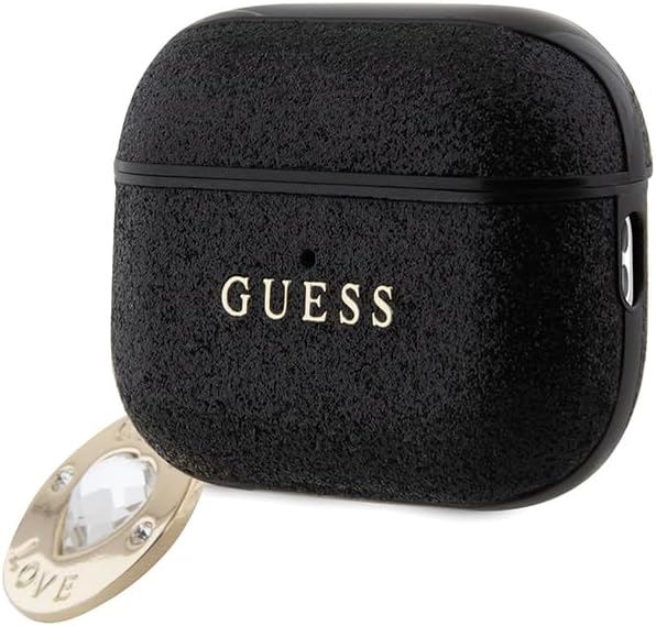 Guess AirPods 2 Pro Case with Glitter Heart & Diamond Charm - Black Protective Cover for Apple AirPods | Perfect Gift for Valentine's Day, Birthday & Travel Accessories