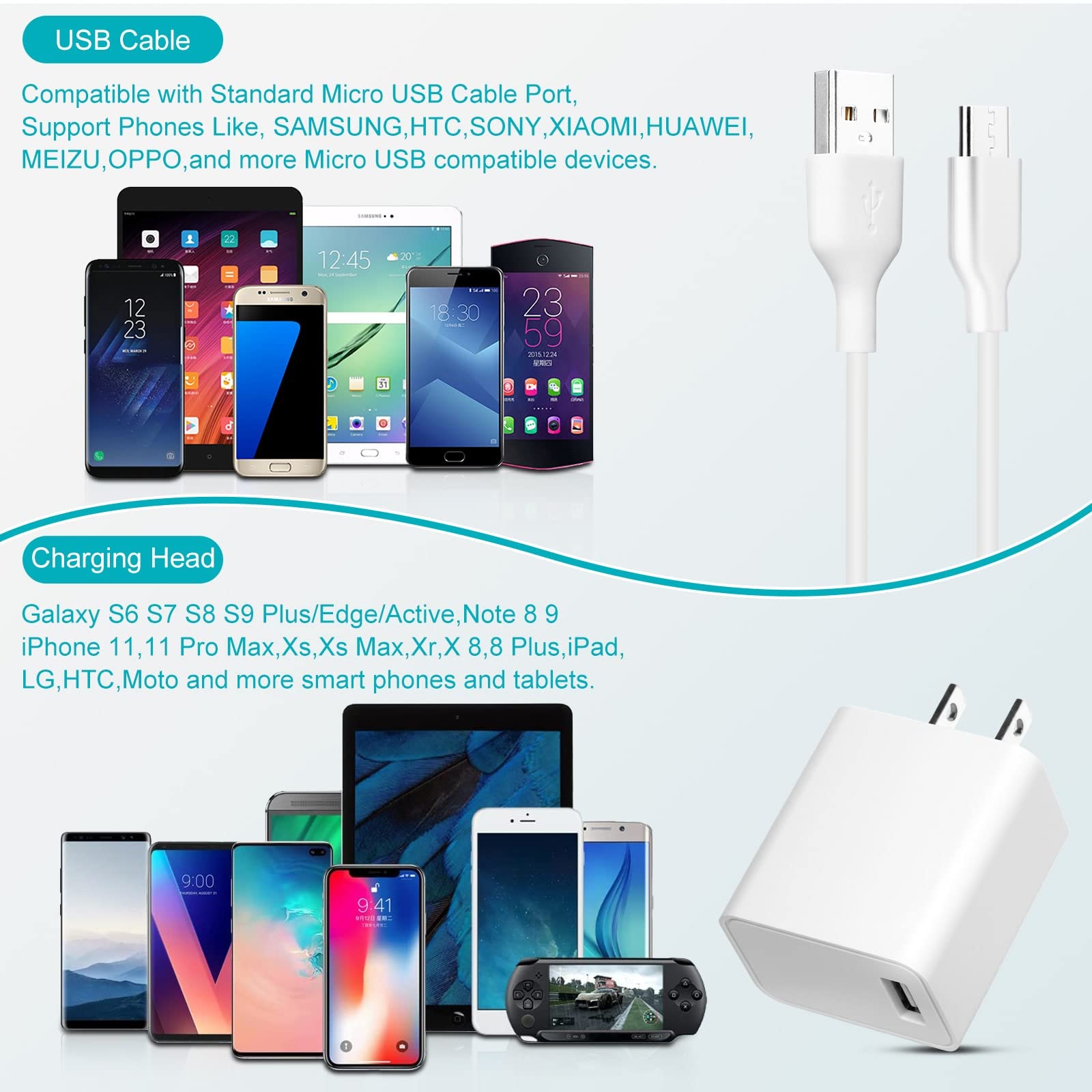 UL Listed 15W QC Fast Charger Wall Plug with 10ft Micro USB Cable - Quick Charge 3.0 USB Power Adapter for Asus Zenfone Pegasus 3 | Perfect for Home, Office & Travel Charging Needs