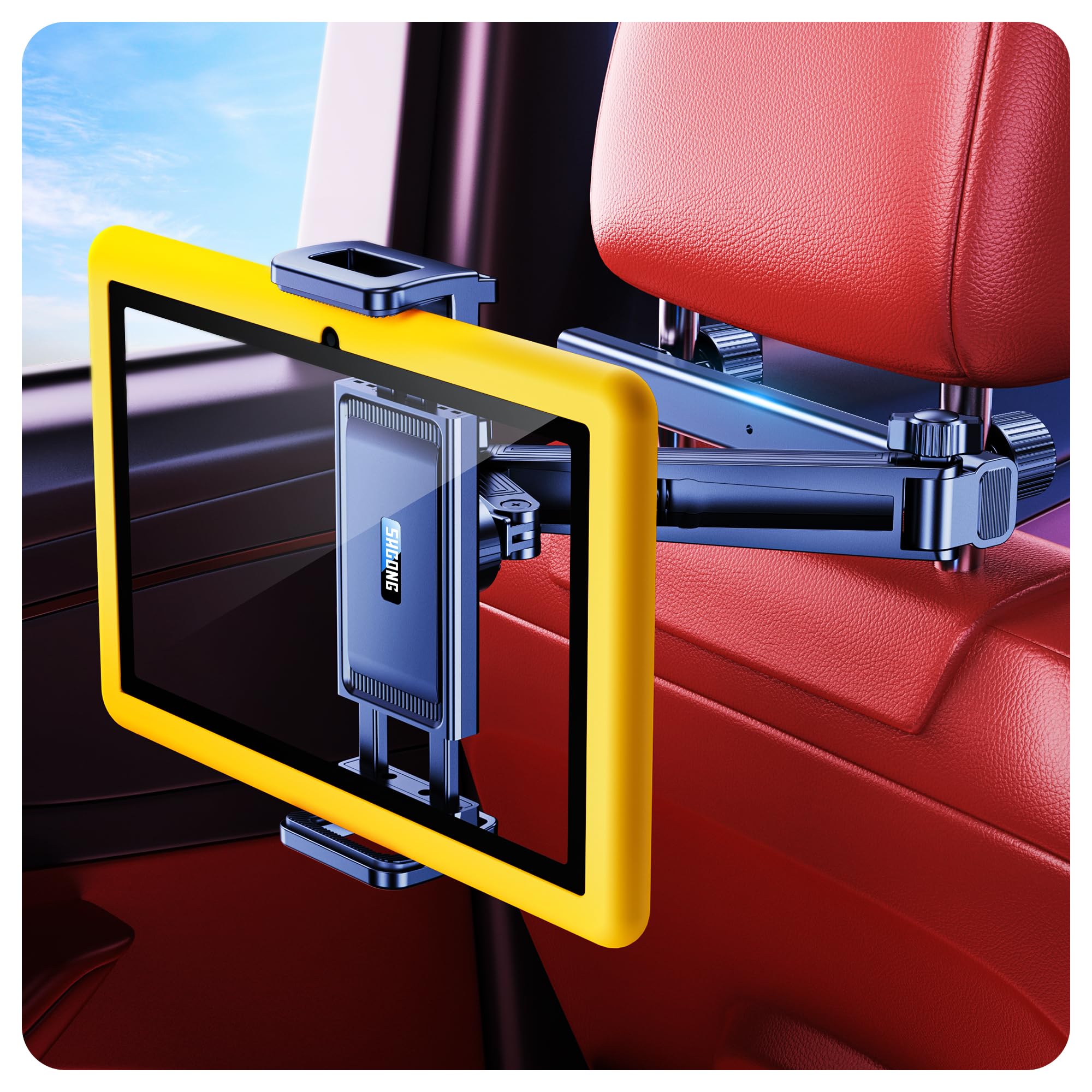 SHCONG 2023 4th Gen iPad Car Tablet Holder - Extendable 29.8CM Back Seat Mount for Kids - Universal Headrest Mount Compatible with 4.7~12.9