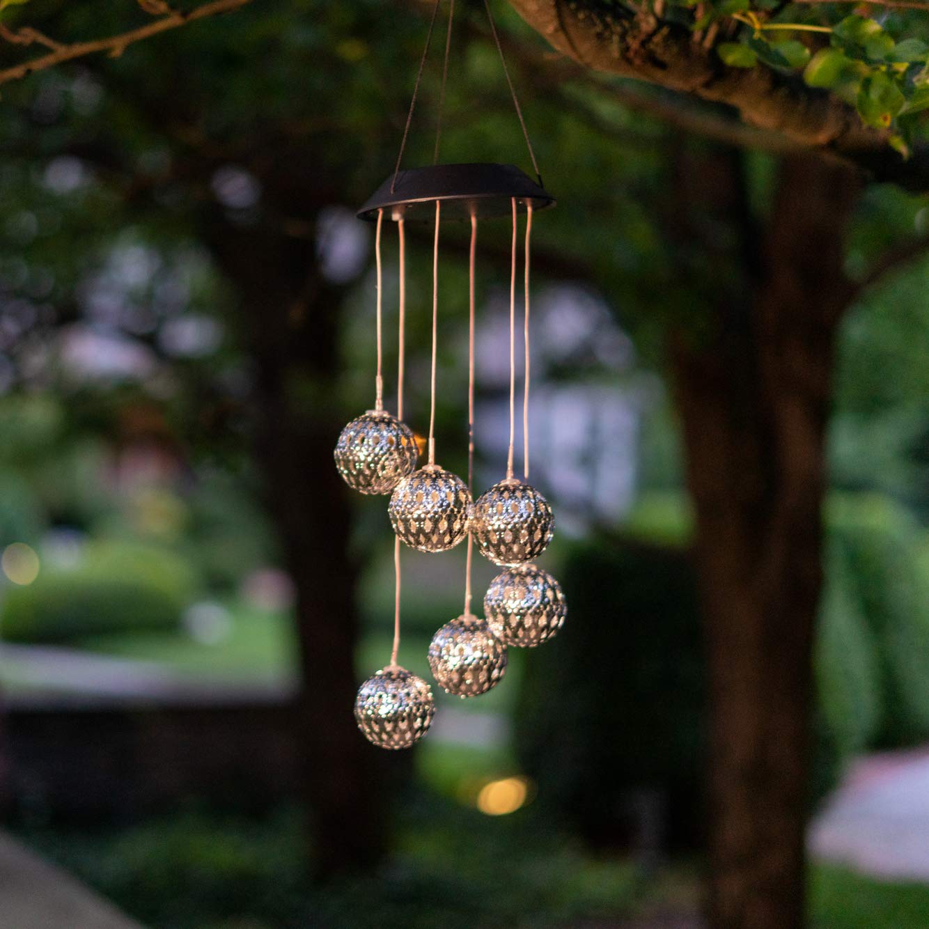 Solar-Powered Metal Orb Wind Chime with Rainbow LED Lights - Weatherproof Outdoor Hanging Decor for Garden, Patio, Deck & Trees | Perfect for Home Decoration & Relaxing Outdoor Spaces