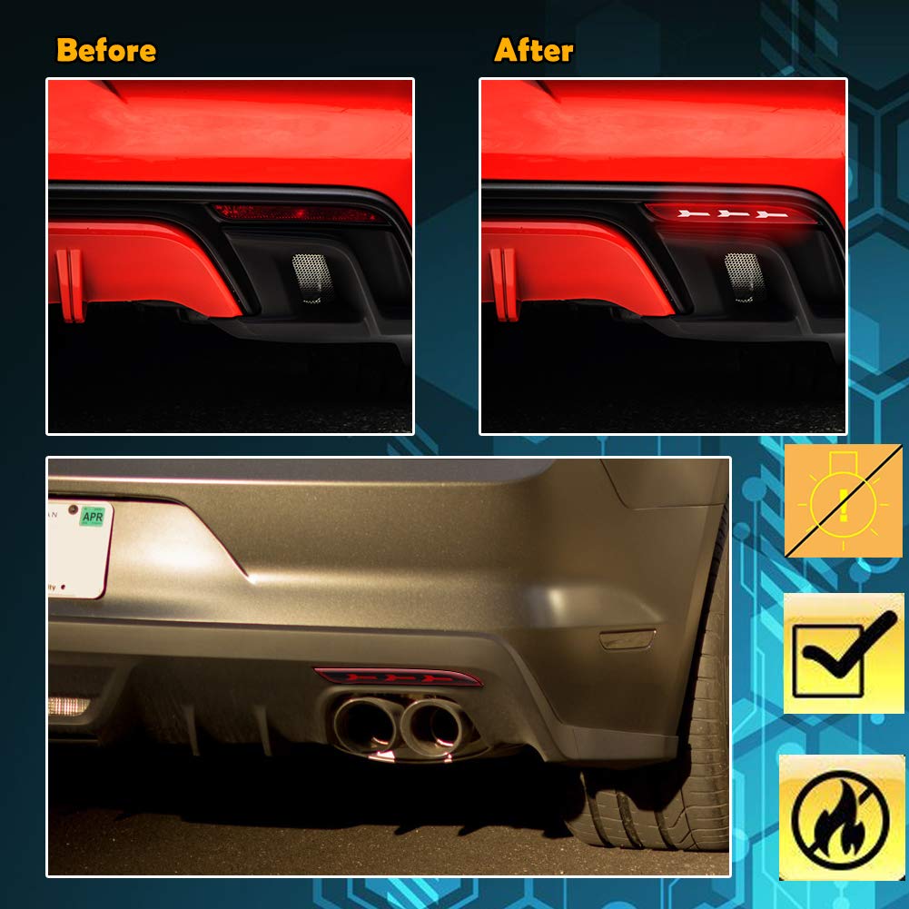 2015-2017 Ford Mustang LED Rear Bumper Reflectors - Red Lens Brake Tail Lights & Fog Lamps | Upgrade Your Mustang's Rear Lighting for Enhanced Safety & Style | Perfect for Night Driving, Car Shows & Custom Builds