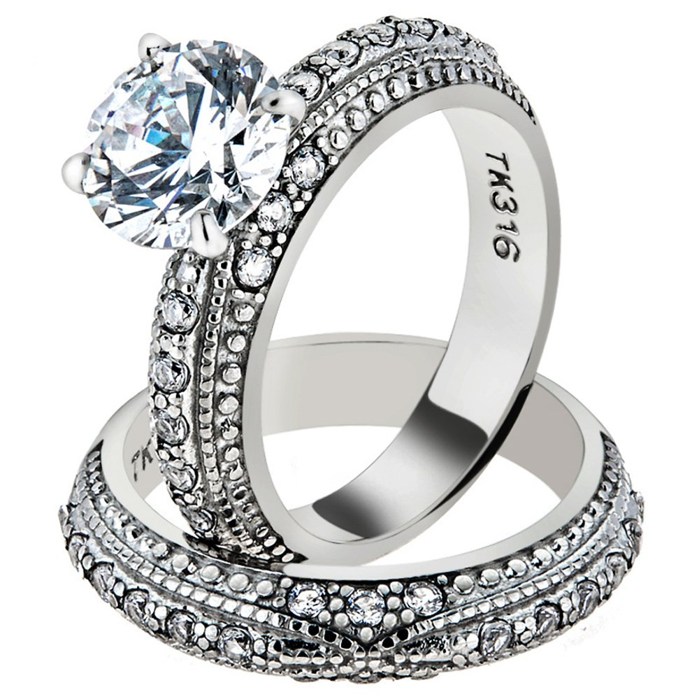 Vintage Cubic Zirconia Wedding Ring Set - 3.25ct Round Cut for Women Size 5-10 - Perfect for Bridal & Anniversary Gifts