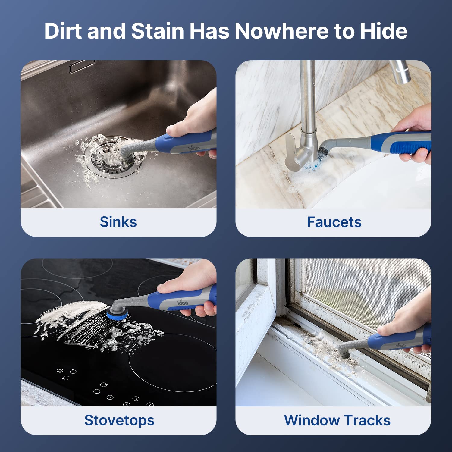 iDOO Cordless Electric Cleaning Brush - Rechargeable Scrubber for Shower, Bathtub, Tile Grout, Kitchen & Bathroom - Powerful Deep Cleaning for Home, Apartment Essentials - Perfect for Hard-to-Reach Areas & Stubborn Stains
