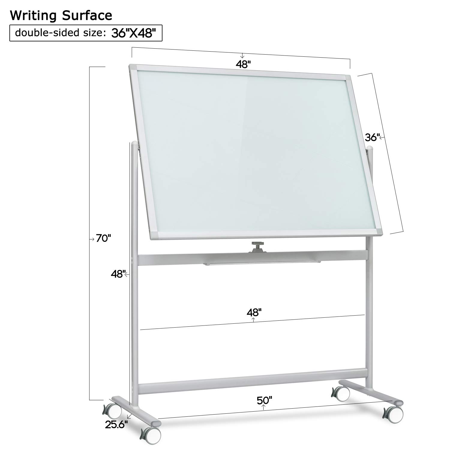 Magnetic Double-Sided Glass Whiteboard with Wheels - 48