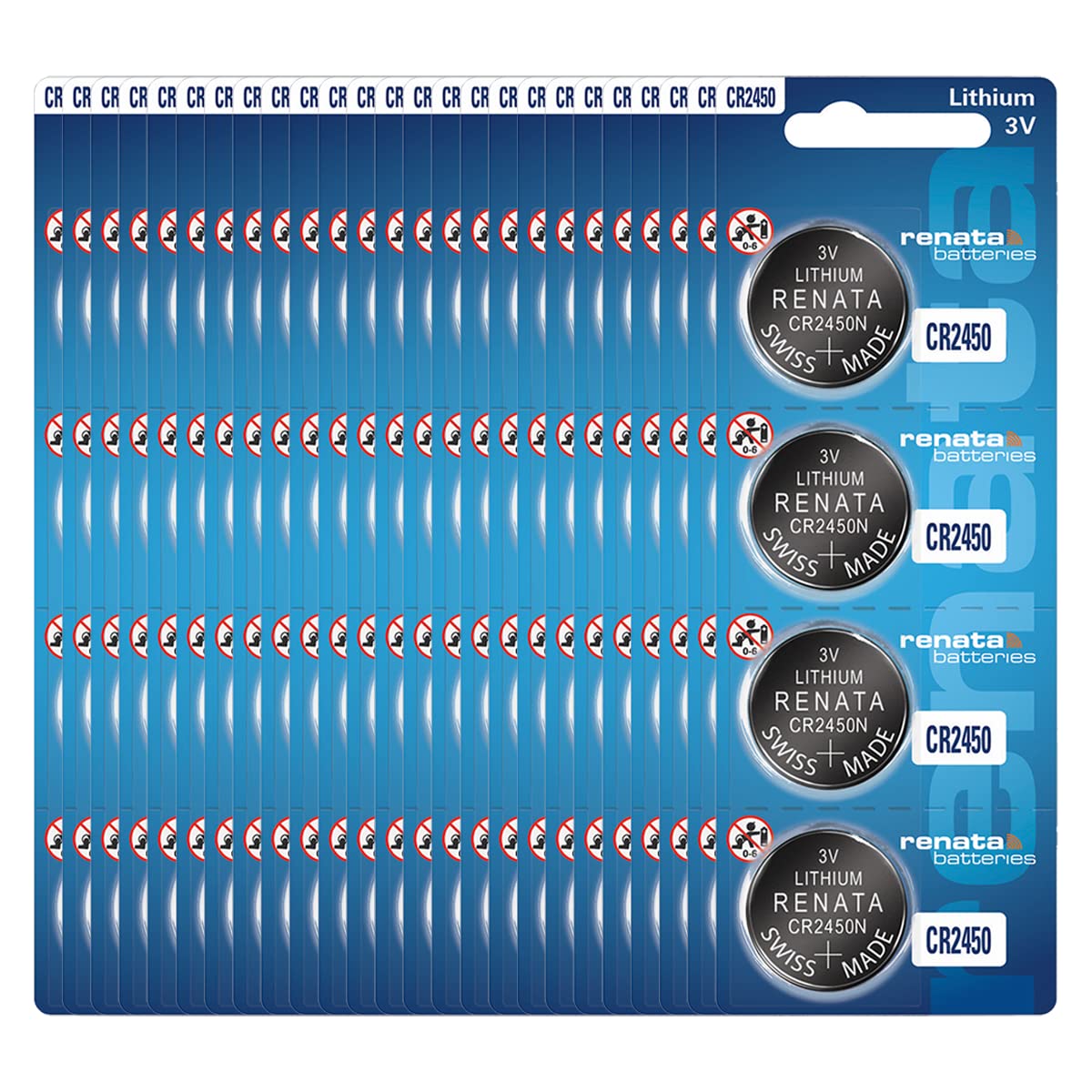 Renata CR2450N 3V Lithium Coin Cell 2450 Battery (100 Pack) - Long-Lasting Power for Watches, Calculators, Key Fobs & Medical Devices