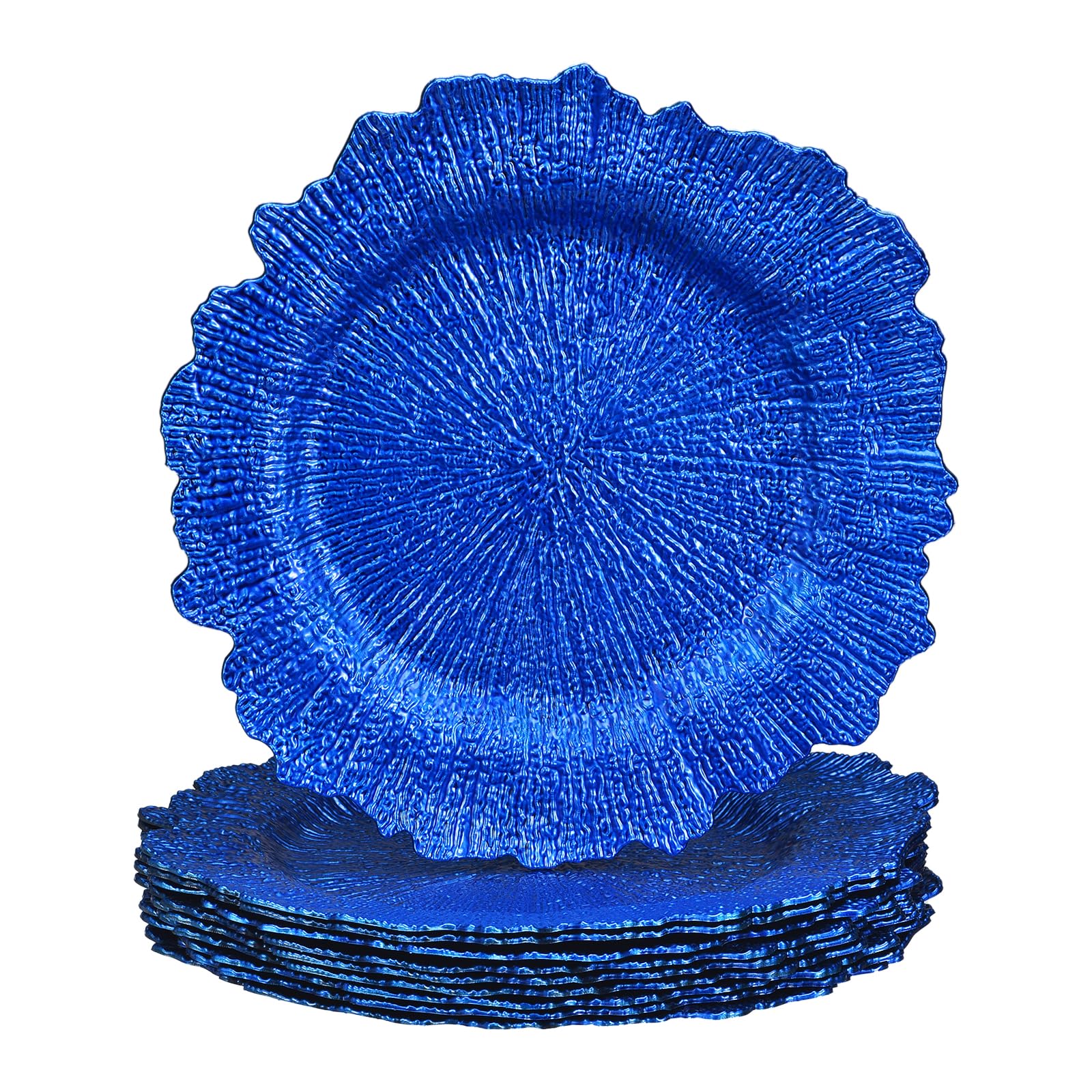 uxcell 10-Pack 13 Inch Blue Plastic Floral Charger Plates - Round Dinner Plates for Wedding, Party & Event Table Decor - Perfect for Formal Dining, Buffet Settings & Centerpiece Displays