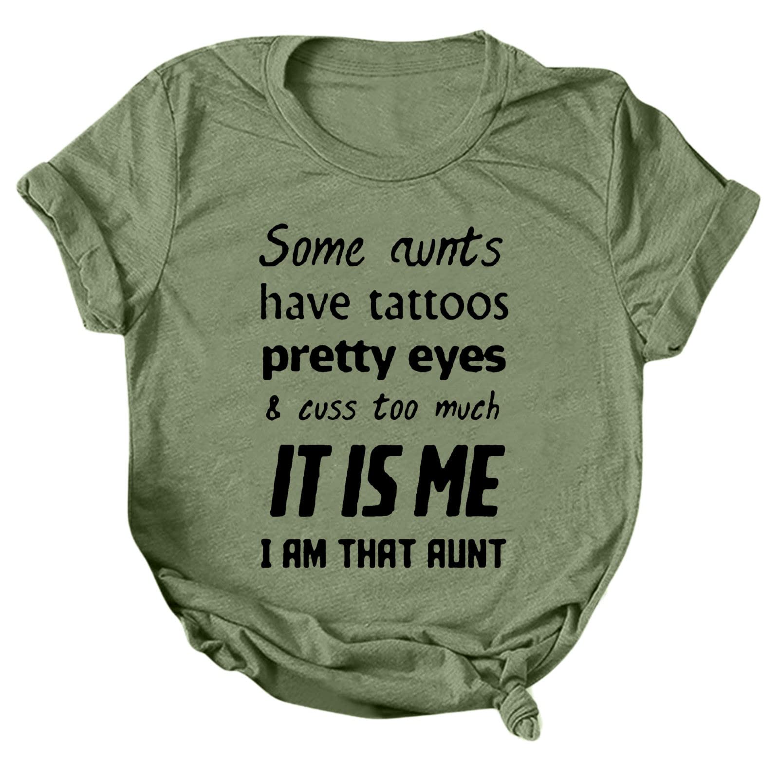 Women's Casual Short Sleeve Printed T-Shirt - Round Neck Letter Graphic Tee Top (Green, Size S) | Perfect for Summer Outfits, Weekend Wear & Casual Office Looks