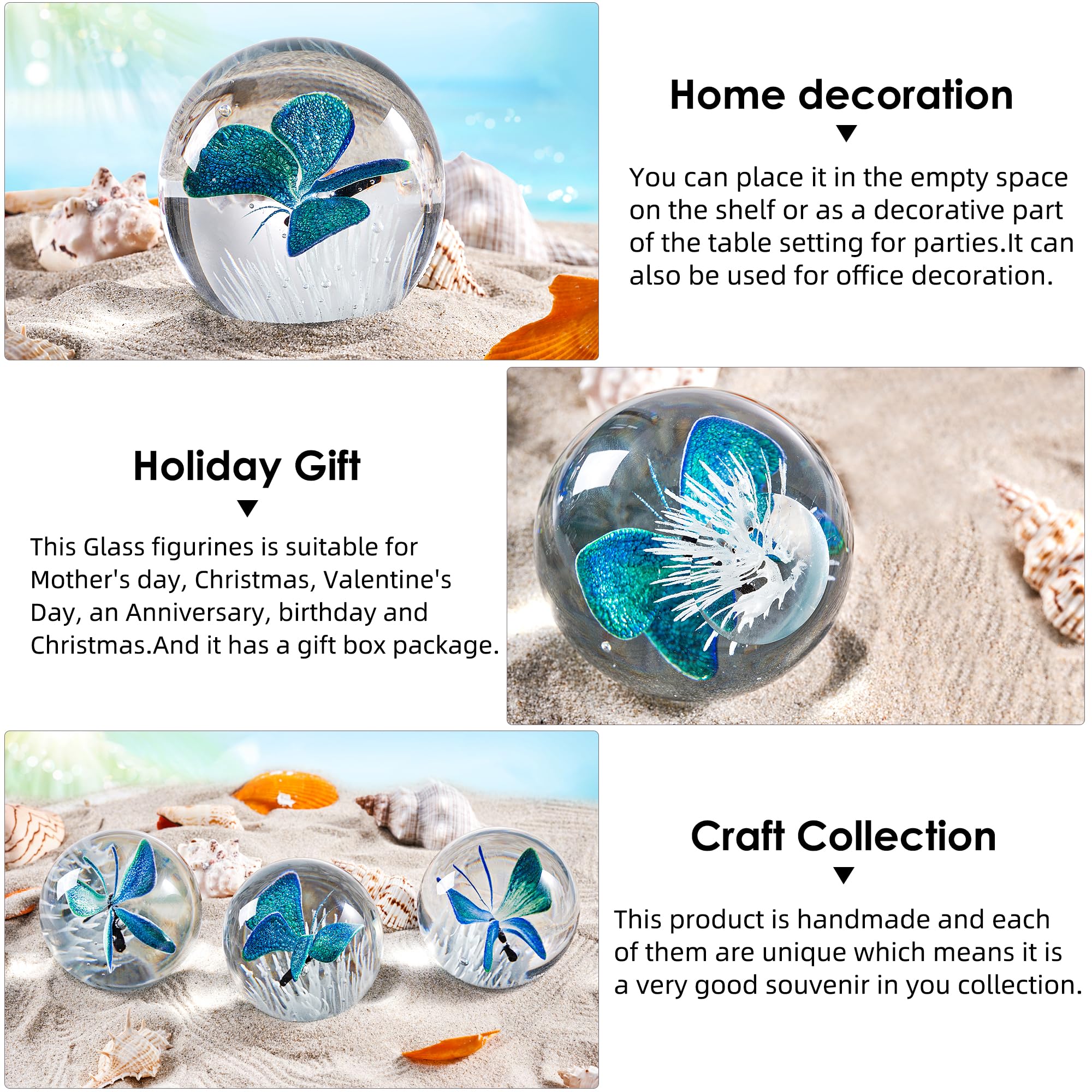 EUSTUMA Hand Blown Glass Butterfly Paperweight - Elegant Office Desk Accessory & Home Decor Collectible Gift for Butterfly Lovers | Perfect for Work Desks, Bookshelves & Display Cabinets