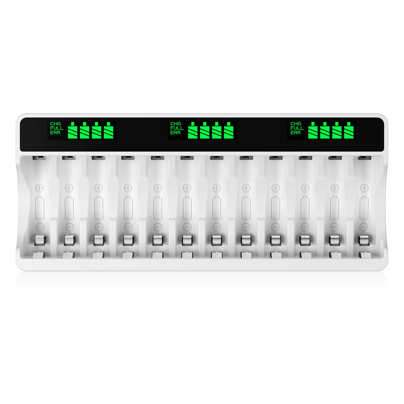 HiQuick 12 Slot LCD Screen AA AAA Battery Charger - Fast Charging for NiMH Rechargeable Batteries - Perfect for Cameras, Toys, and Home Electronics