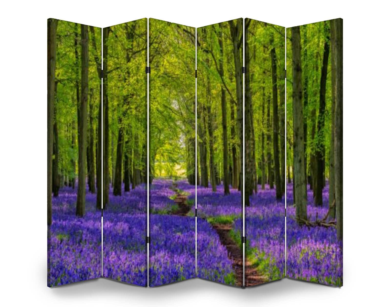 Wooden Folding Room Divider with Bluebells Print - 6-Panel Canvas Privacy Screen, Dual-Sided Partition Wall for Home & Office Decor | Perfect for Living Rooms, Bedrooms, and Studio Spaces