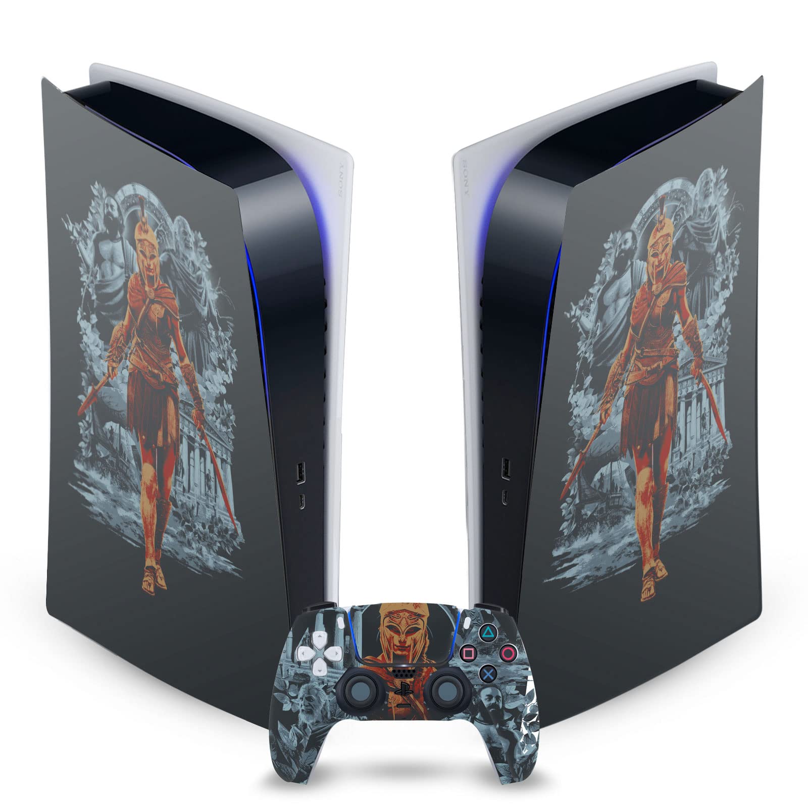 Premium Matte Vinyl Faceplate Sticker & Gaming Skin Cover for Sony PS5 Digital Edition Console & DualSense Controller - Kassandra Vine Odyssey Artwork - Perfect for Gaming Setups, Themed Rooms & Collector Displays