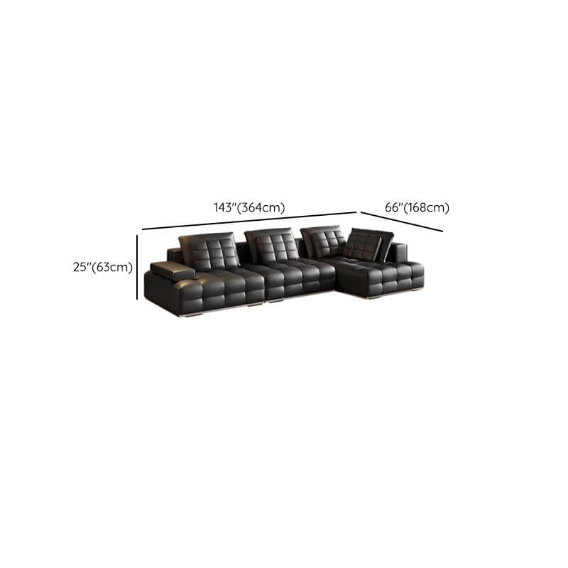 L-Shaped Sectional Sofa with Chaise Lounge - Black Right-Facing Tufted Back Couch for Living Room, Family Room & Home Theater