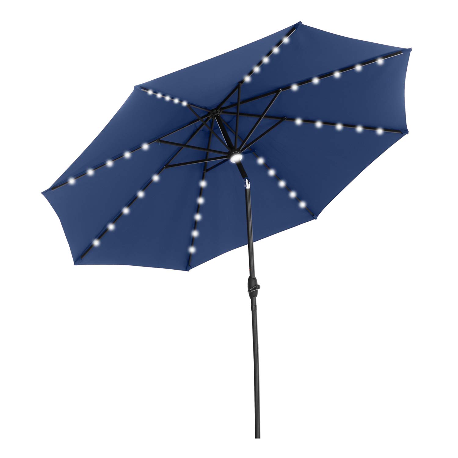 10 FT Outdoor Patio Umbrella with LED Lights - Tilt & Crank Market Umbrella with 8 Sturdy Ribs for Garden, Poolside, Restaurant, and Backyard Dining