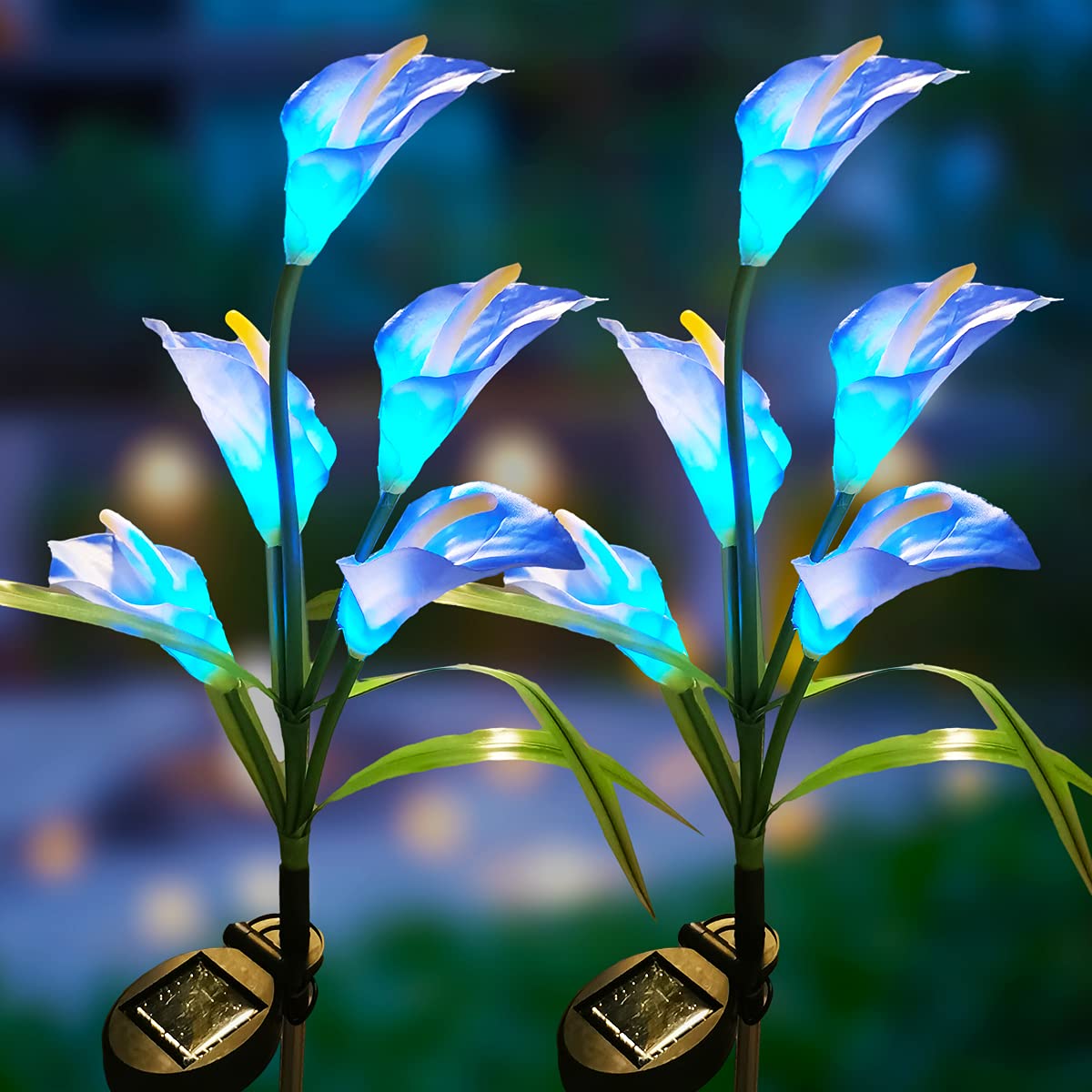 Veesee 2-Pack Upgraded Solar Calla Lily Lights - Color Changing LED Solar Powered Garden Stake Lights for Outdoor Decor, Christmas Gifts, Weddings & Parties (Blue) - Perfect for Pathway Lighting, Patio Decor & Backyard Ambiance
