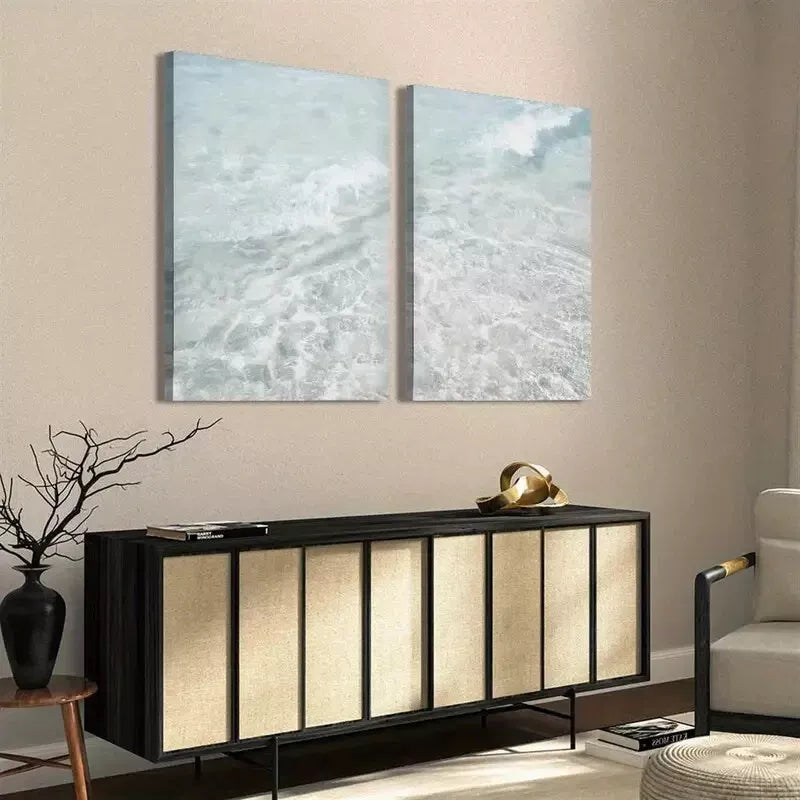 2-Piece Turquoise Sea with Waves Canvas Wall Art - 50x75cm Framed Blue Ocean Painting, High-Quality Australian-Made Print, Ready to Hang - Perfect for Living Room, Bedroom & Beach House Decor