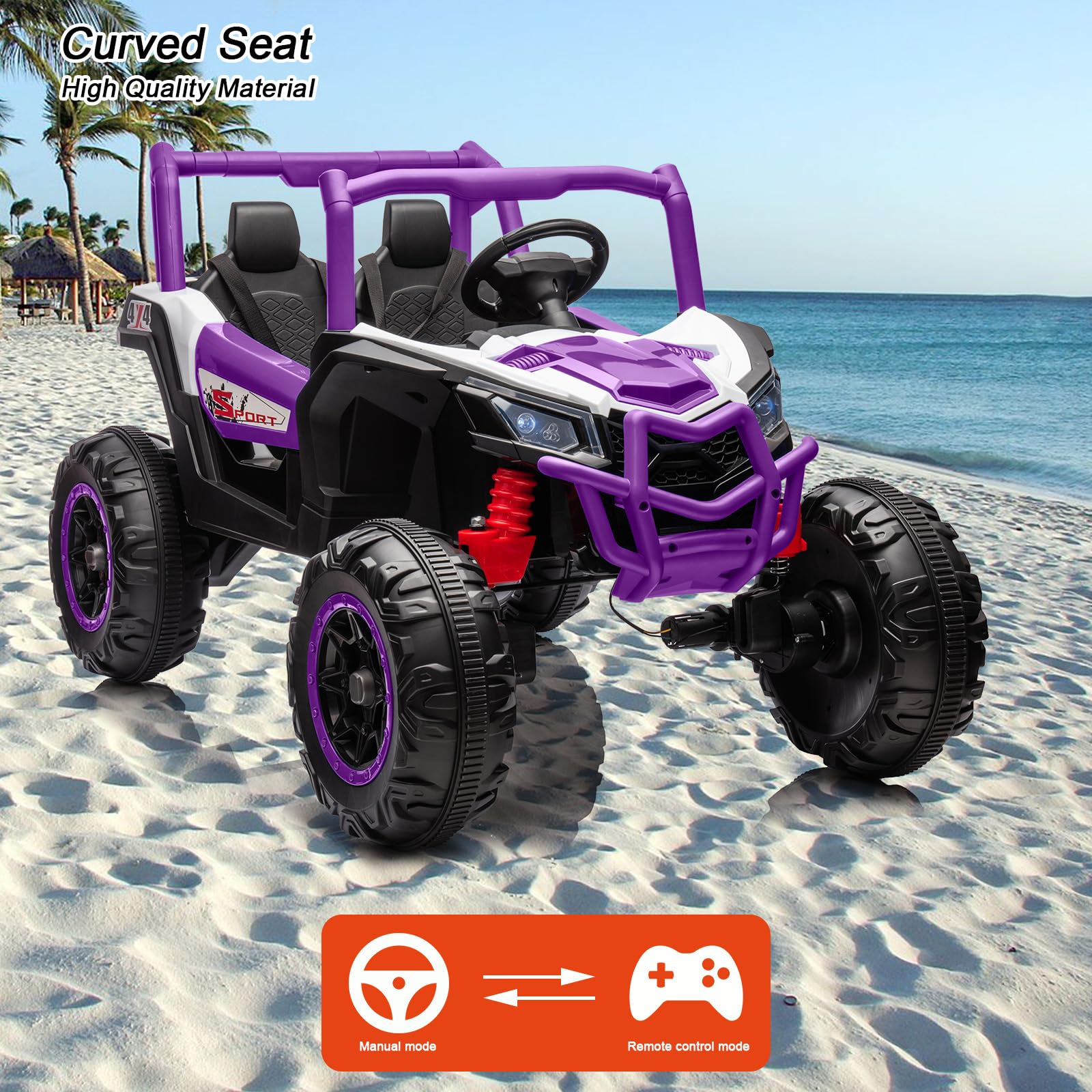 GARVEE 24V 2-Seater Kids Electric Ride-On Car - 4WD Off-Road UTV Toy with Remote Control, LED Lights, Bluetooth, 3 Speed Settings, Horn & Spring Suspension - Perfect for Outdoor Adventures, Backyard Play & Birthday Gifts