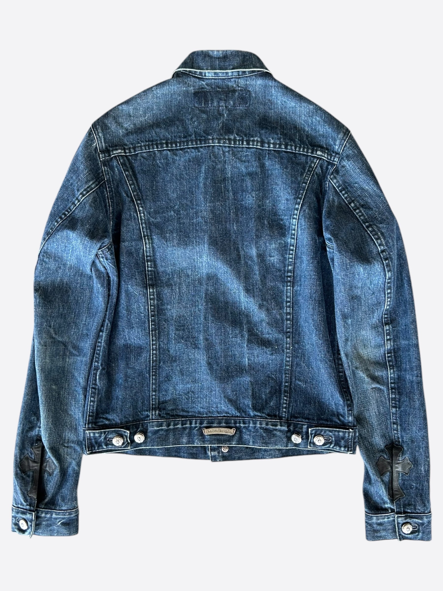 Chrome Hearts Blue Cross Patch Denim Jacket for Men & Women | Vintage Distressed Biker Style | Perfect for Streetwear, Concerts & Night Out