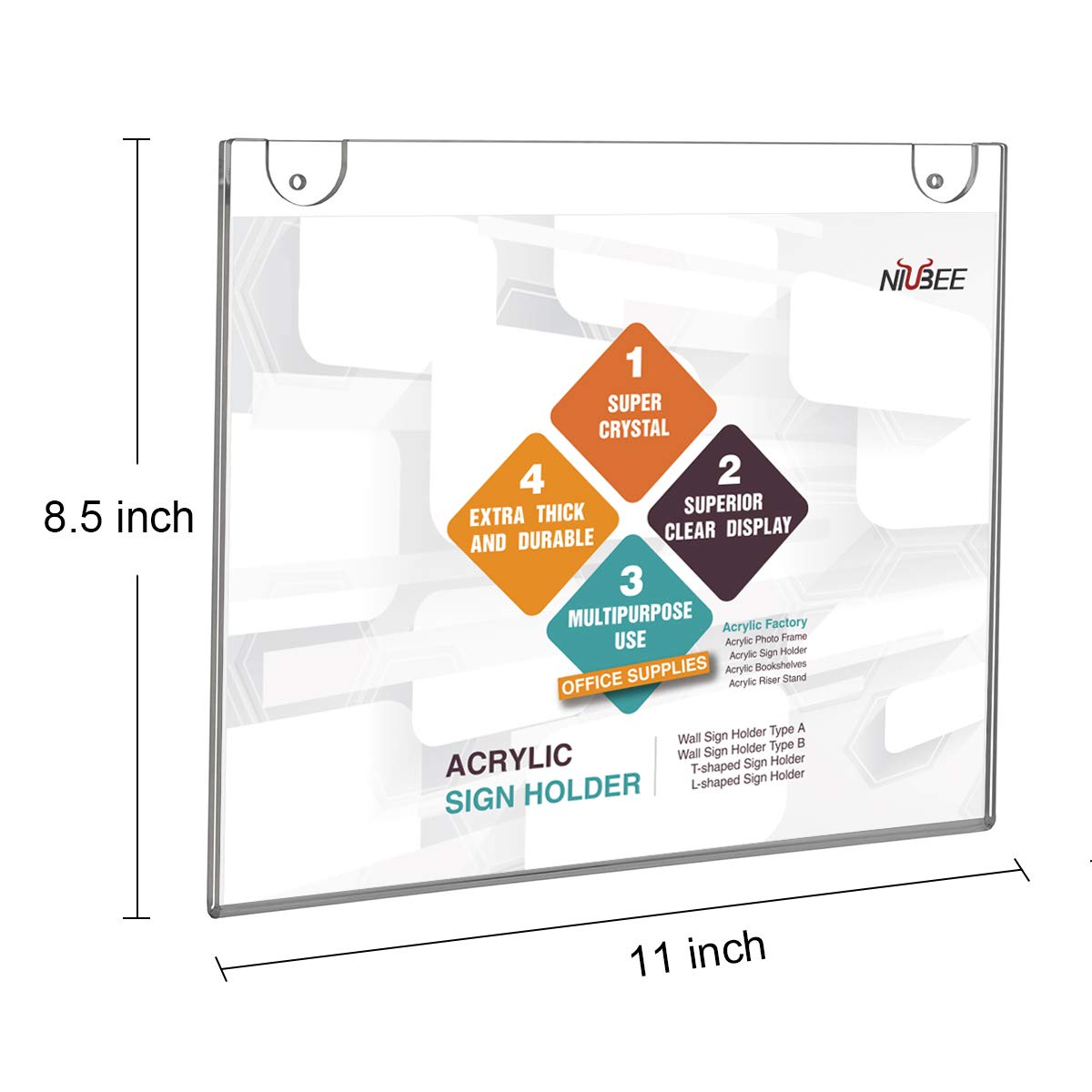 NIUBEE 24-Pack Clear Acrylic Wall Sign Holders 8.5x11 - Horizontal Plastic Picture Frames with Wall Mounted Design - Perfect for Office Signs, Restaurant Menus & Retail Displays