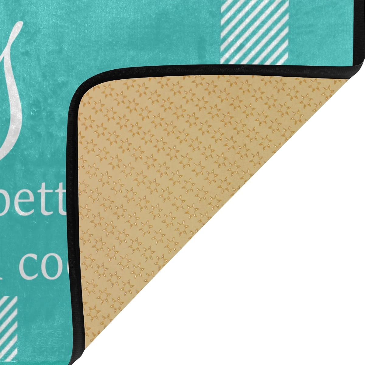 Teal Plaid Sunflower Non-Slip Kitchen Rug - Washable Buffalo Check Anti-Fatigue Floor Mat for Kitchen - Perfect for Cooking, Dishwashing & Standing Comfort