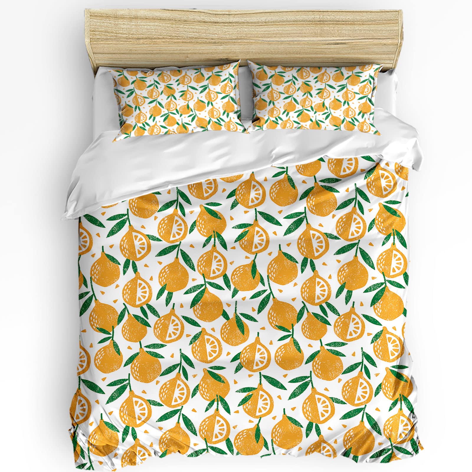 HELLOWINK 3-Piece King Size Duvet Cover Set - Cute Yellow Lemon Print Bedding with 2 Pillow Shams | Lightweight Soft Comforter Cover | Fruit Theme Home Decor | Perfect for Bedroom, Guest Room & Dorm