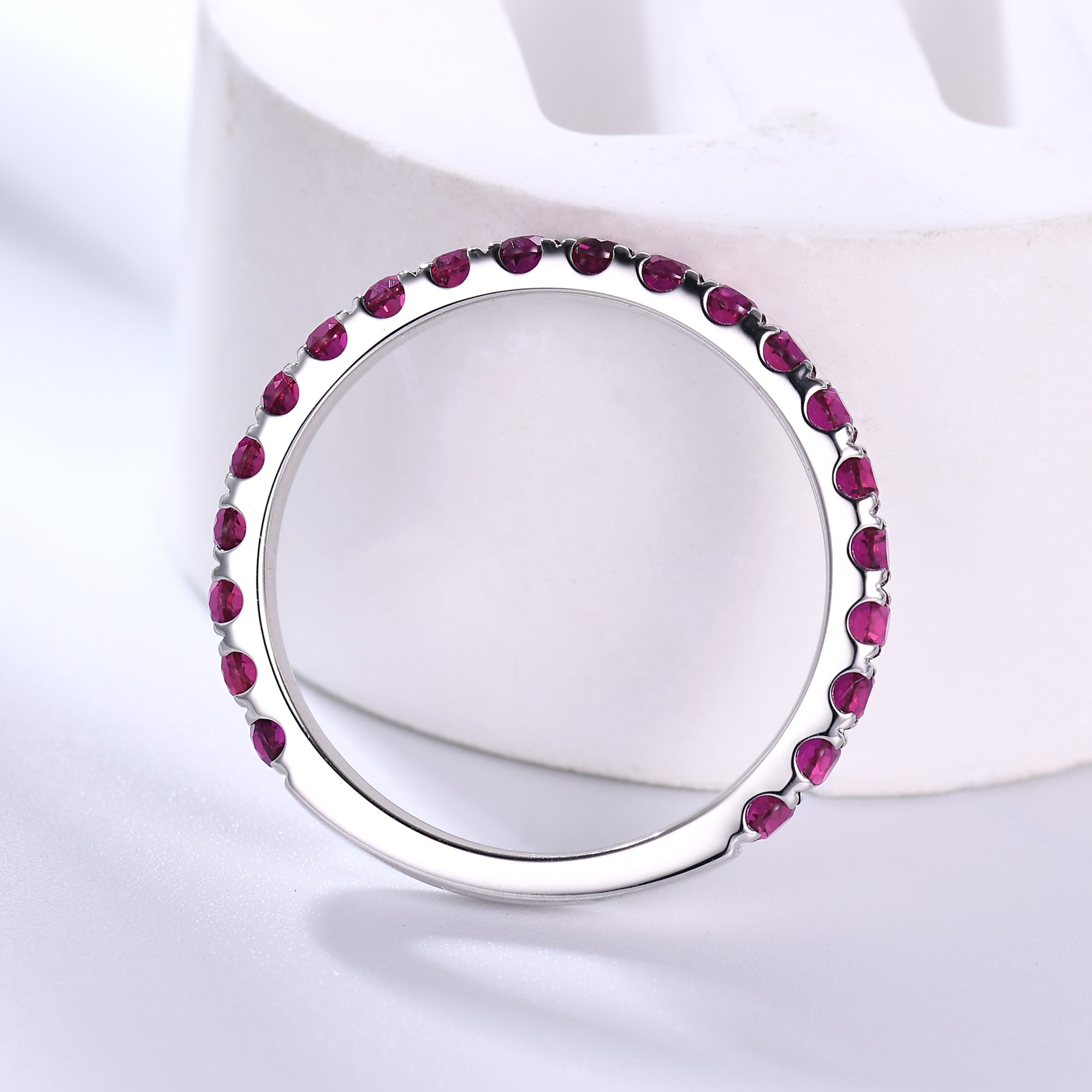 Natural Ruby Wedding Ring for Women - 3/4 Eternity Band in 14K White Gold with Micro Pave Setting (2mm Width) | Perfect for Engagement, Anniversary & Romantic Gifts