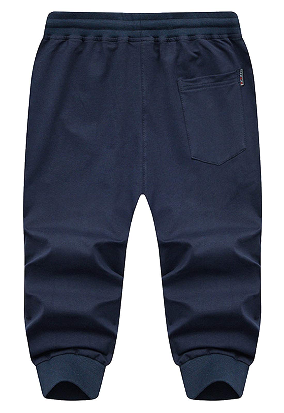Flygo Men's Sweat Shorts - Cotton 3/4 Length Workout Jogger Pants for Running, Gym & Bodybuilding | Breathable Below-Knee Capri Pants for Men's Athletic Wear & Casual Lounge