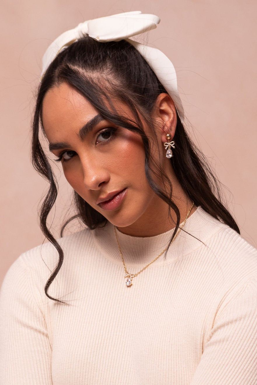 Crystal Jewel Bow Tear Drop Earrings for Women - Elegant Dangle Earrings for Party, Wedding & Special Occasions