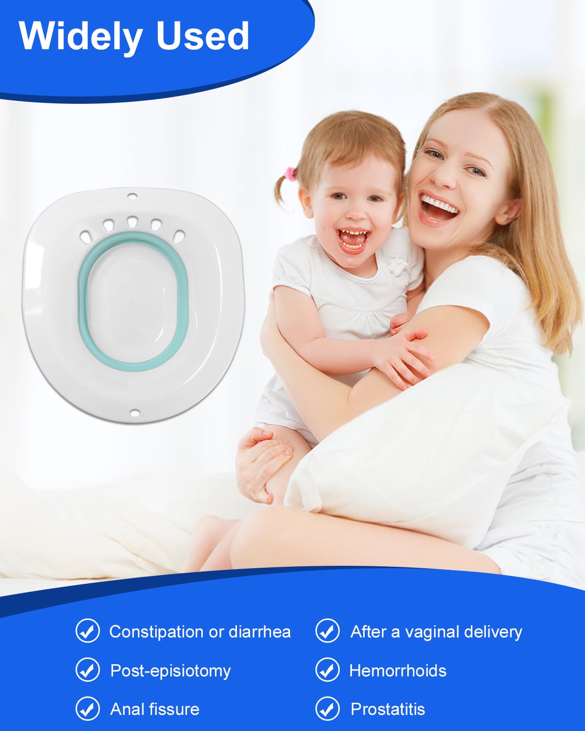 Foldable Toilet Seat Bidet with 2 Cleaning Sponges - Portable Sitz Bath for Hemorrhoid Treatment, Postpartum Care, Pregnancy & Elderly Use - Ideal for Home, Hospital & Travel Comfort