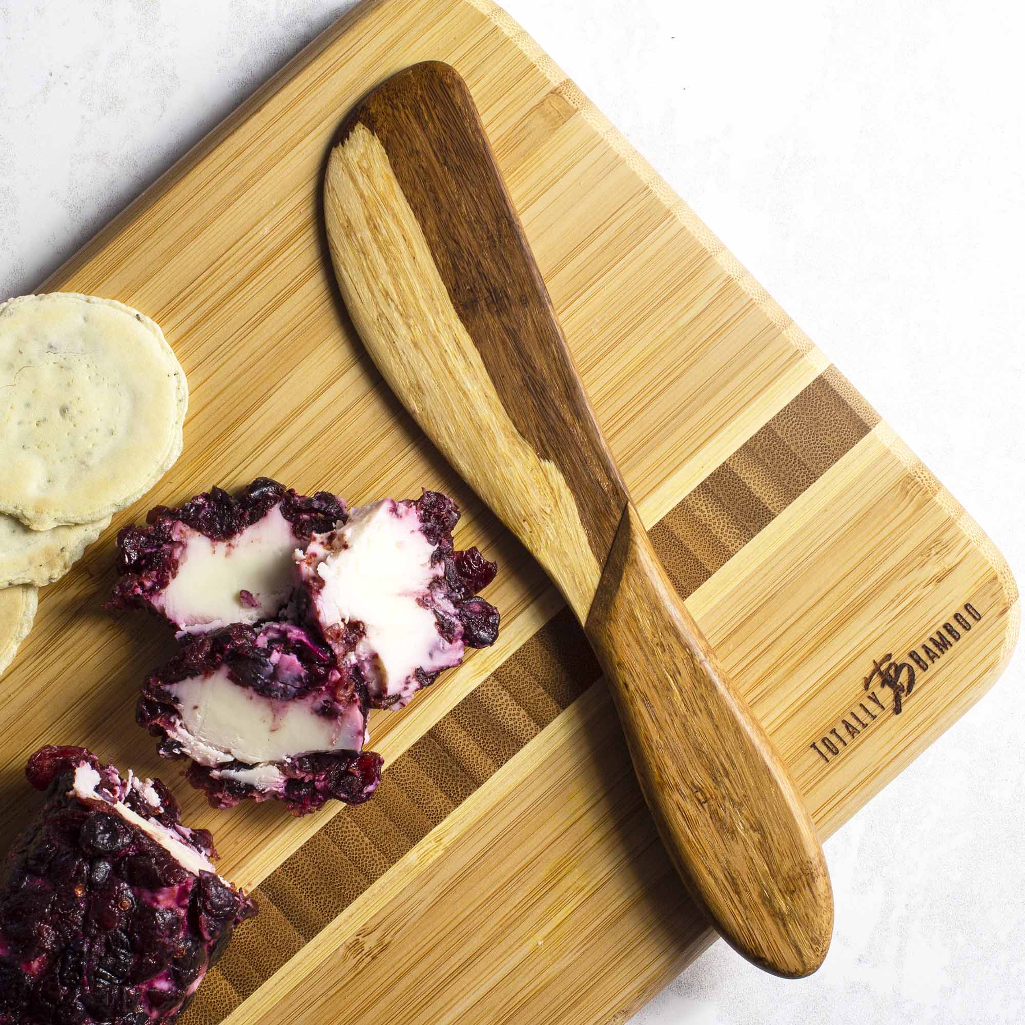 Premium 2-Tone Bamboo Spreading Knife - 8 Inch Stainless Steel Blade for Butter, Cheese & Jam - Perfect for Breakfast, Brunch & Charcuterie Boards