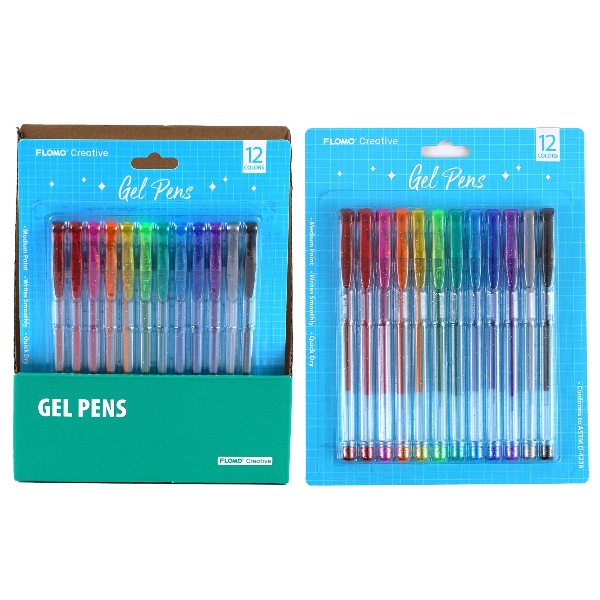 12-Pack Vibrant Gel Pens - 12 Assorted Colors in Blue Packaging - Perfect for School, Office, Art Projects & Bullet Journaling