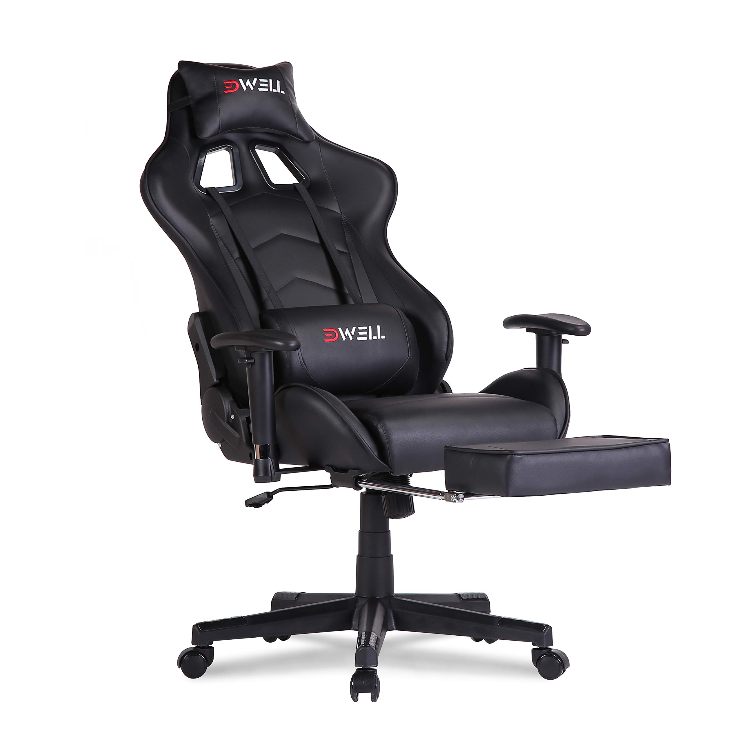 Ergonomic Gaming Chair for Adults - High Back Office Chair with Adjustable Headrest, Lumbar Massage & Footrest - Black - Perfect for PC Gaming, Work & Home Office Setup