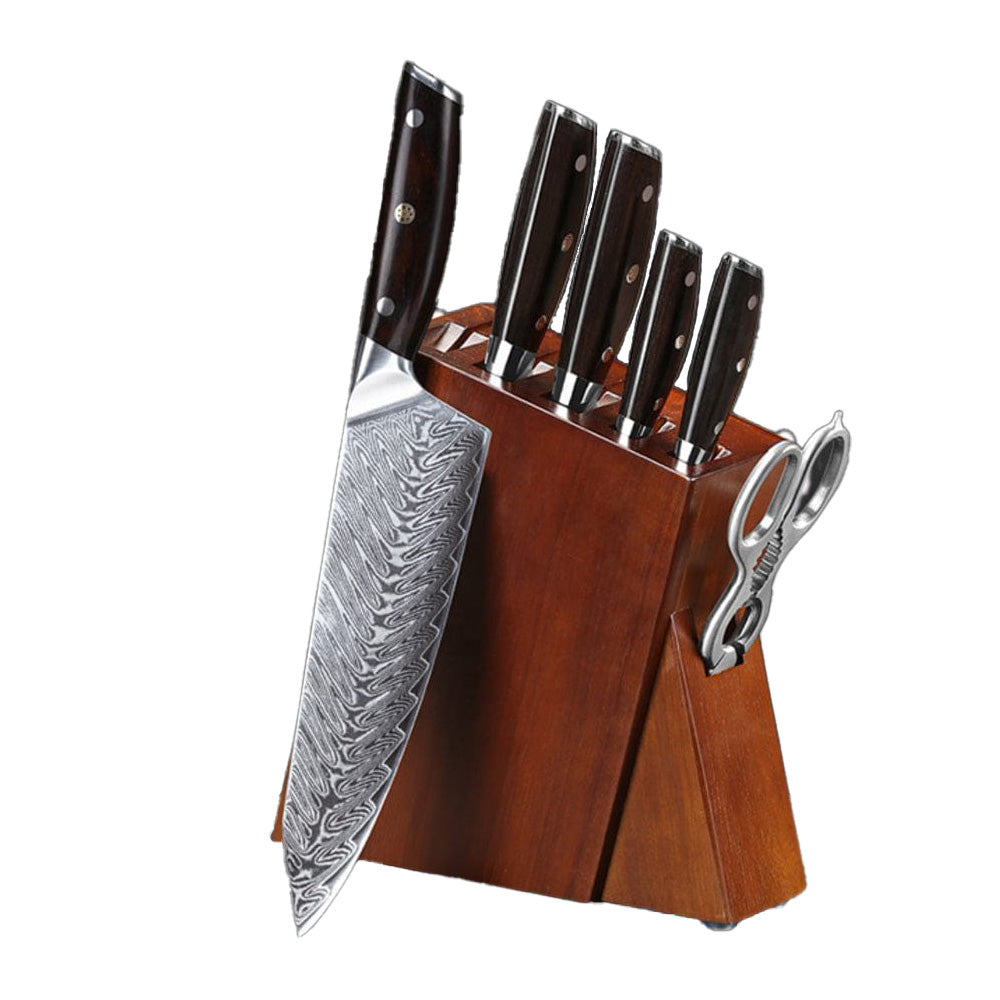 Premium 7-Piece Japanese VG10 High Carbon Steel Damascus Chef Knife Set with Scissors & Wooden Block - Perfect for Professional Kitchens, Home Cooking & Culinary Gifts