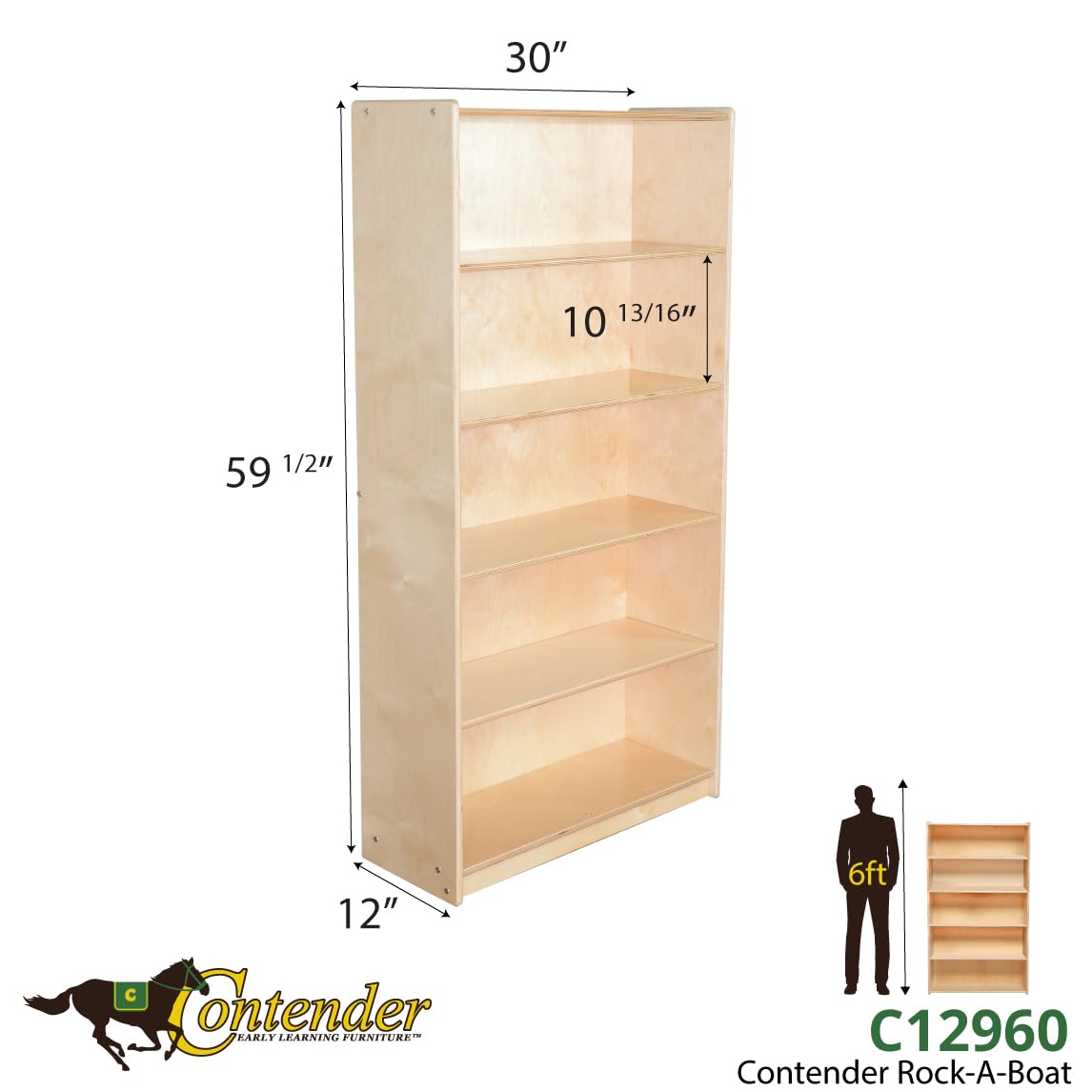 Contender Birch Streamline Storage Cabinet with 4 Adjustable Shelves - Solid Hardwood Bookcase for Classroom, Home & Office Organization - Kids Toy Storage & Bookshelf Display - Perfect for Playrooms, Bedrooms & Study Areas