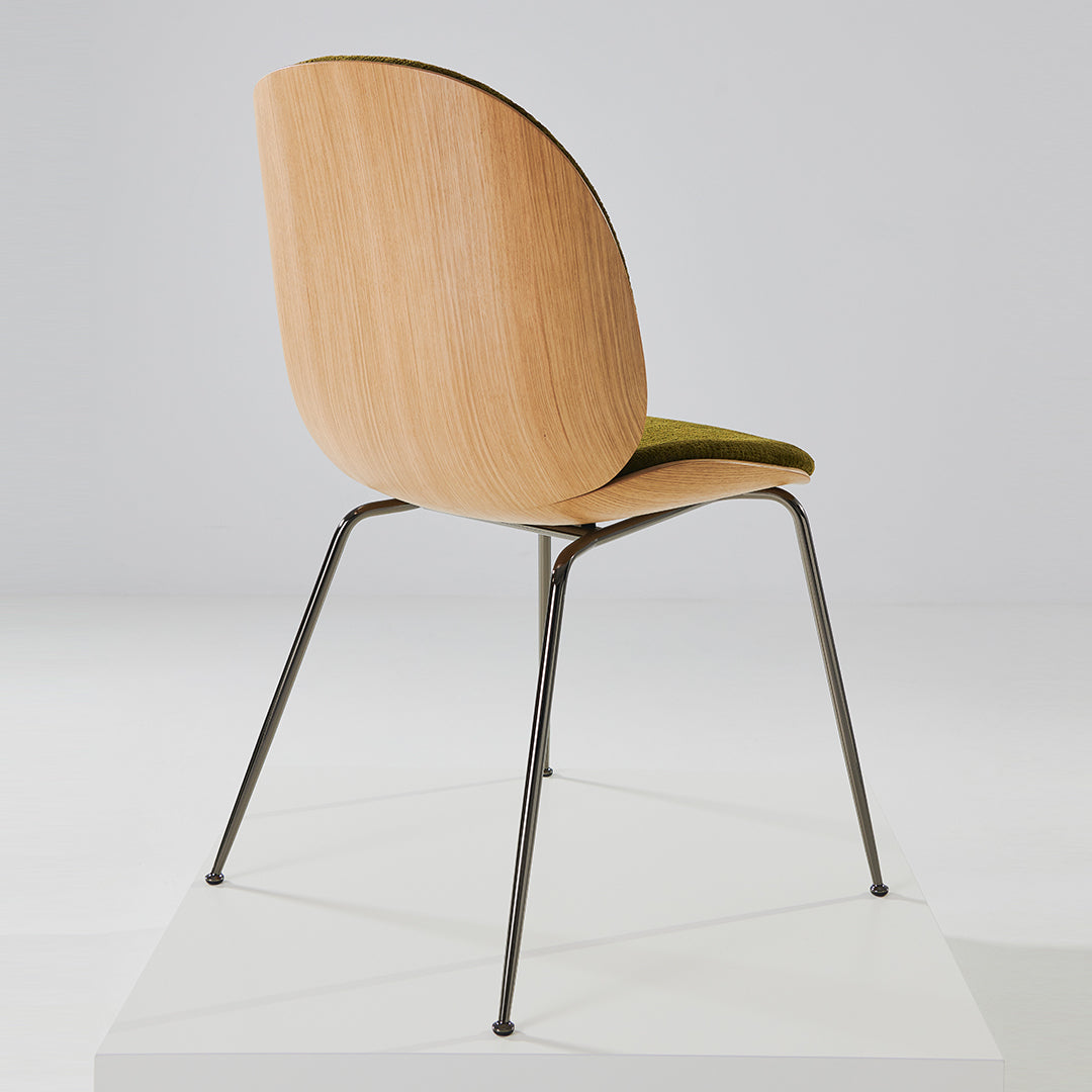 Modern Beetle Dining Chair with Upholstered Front & 3D Veneer Shell - Conical Base for Kitchen, Dining Room, or Office - Comfortable Seating Solution for Home & Commercial Spaces