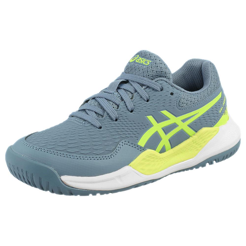 ASICS Junior Gel Resolution 9 GS Tennis Shoes for Kids - Steel Blue/Hazard Green - Lightweight & Durable Court Shoes for Junior Players - Perfect for Tennis Training & Matches