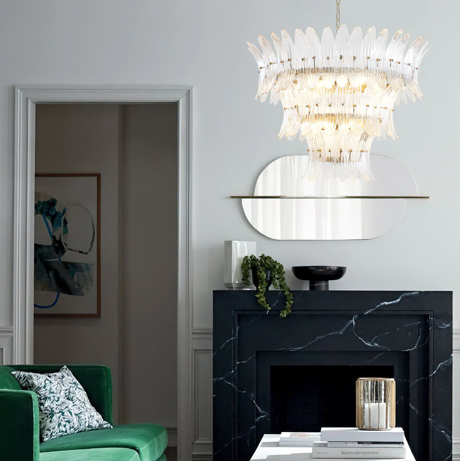 Elegant Palmette Murano Glass Chandelier - Handcrafted Italian Lighting Fixture for Dining Room, Living Room & Bedroom Decor