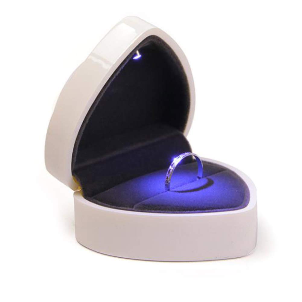 Heart-Shaped LED Ring Bearer Box - White Wedding Ring Holder for Proposal, Ceremony & Display | Perfect for Engagement, Wedding & Jewelry Storage